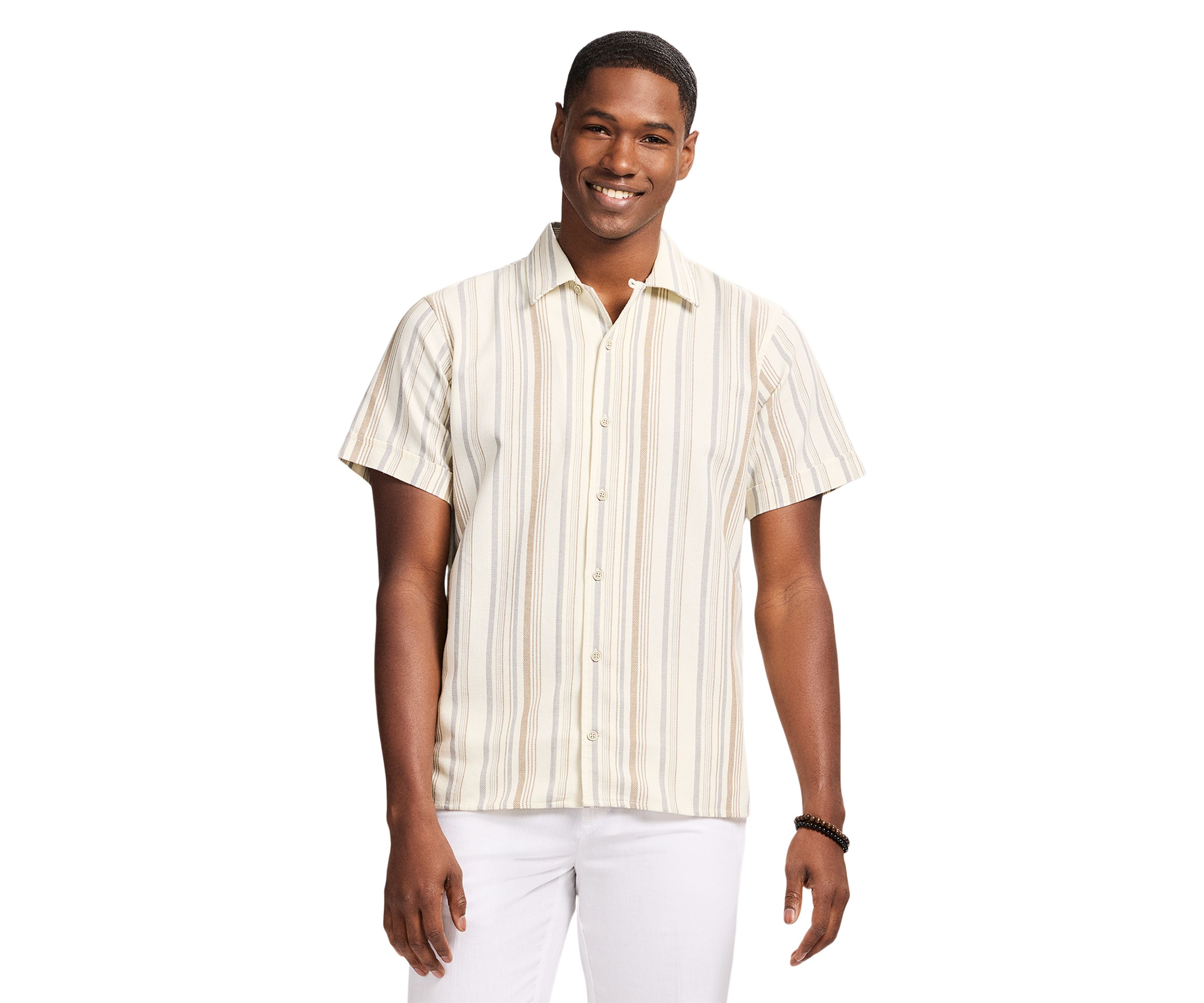 Short Sleeve Woven Saltwater Dunes Texture Stripe Shirt