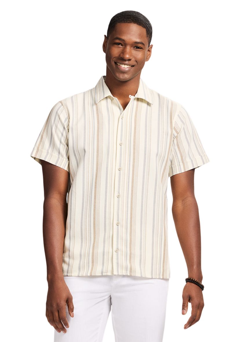 Short Sleeve Woven Saltwater Dunes Texture Stripe Shirt