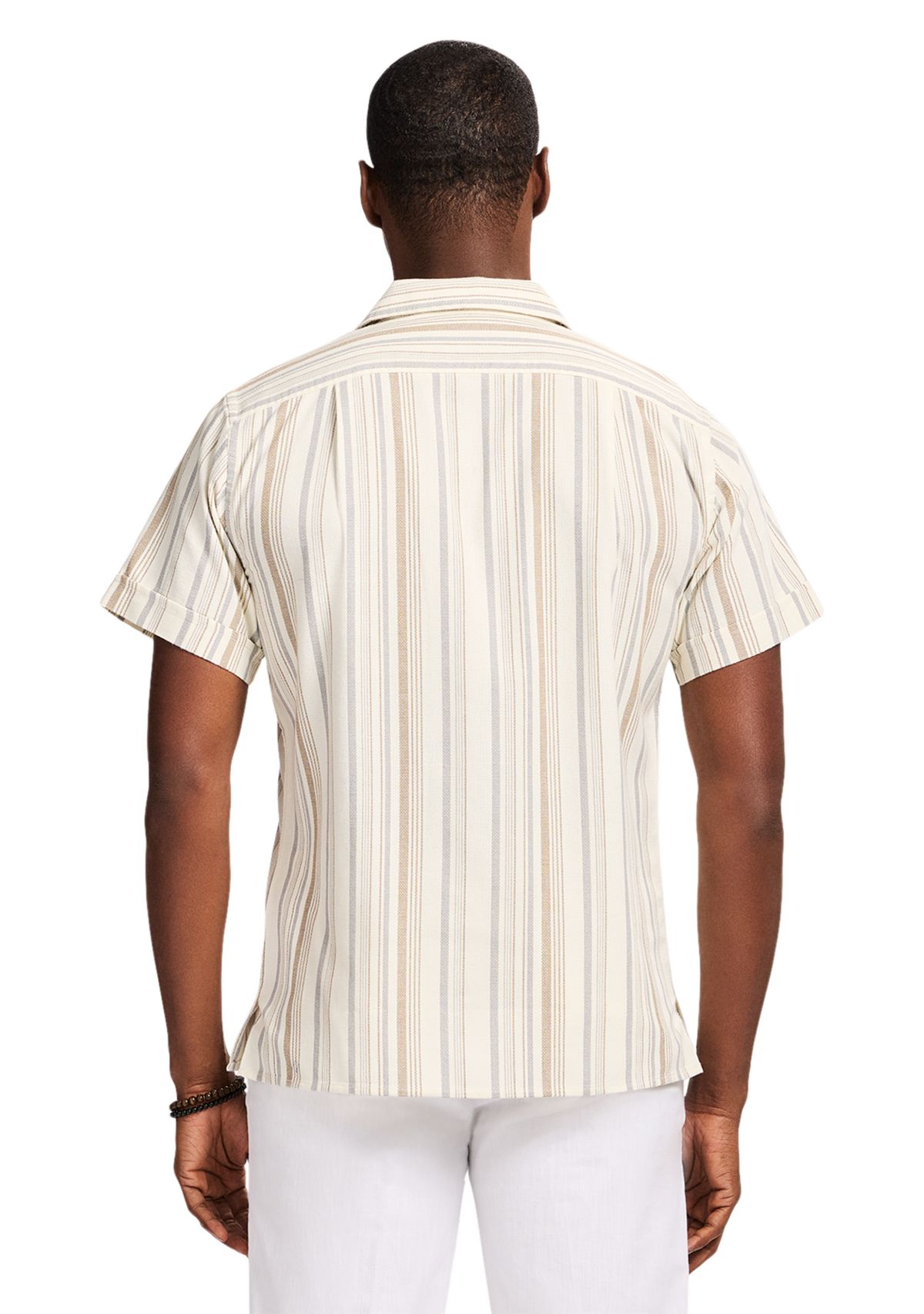 Short Sleeve Woven Saltwater Dunes Texture Stripe Shirt