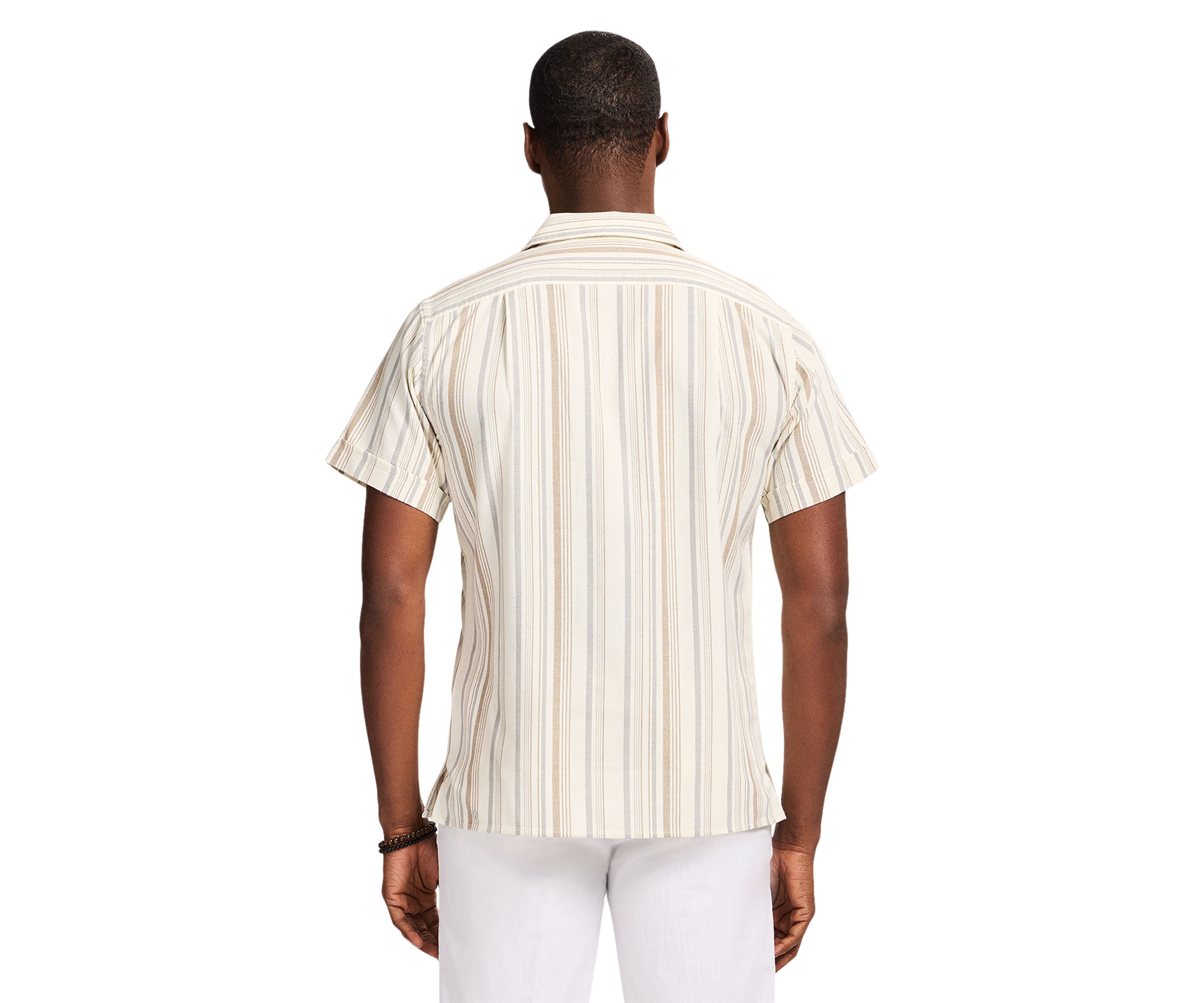 Short Sleeve Woven Saltwater Dunes Texture Stripe Shirt