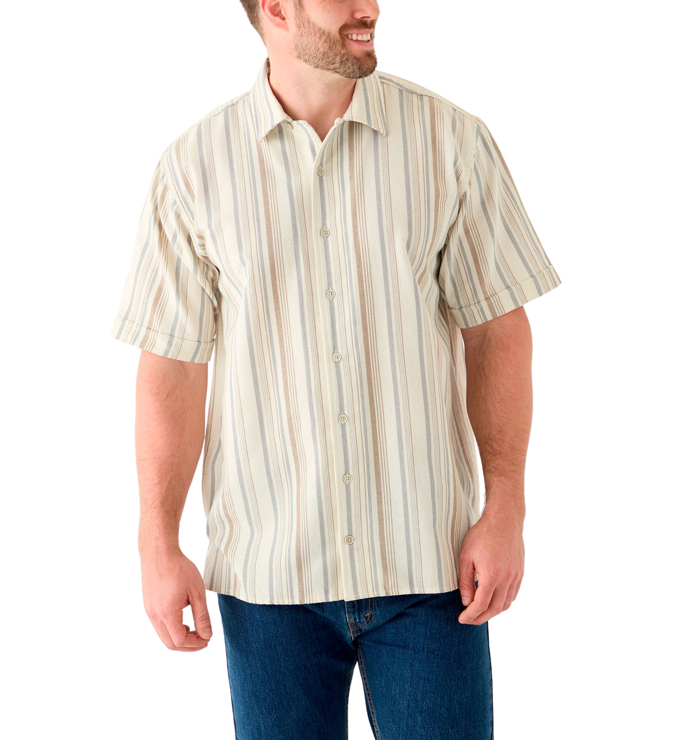 Big & Tall Short Sleeve Lux Saltwater Dunes Multi Vertical Stripe Shirt