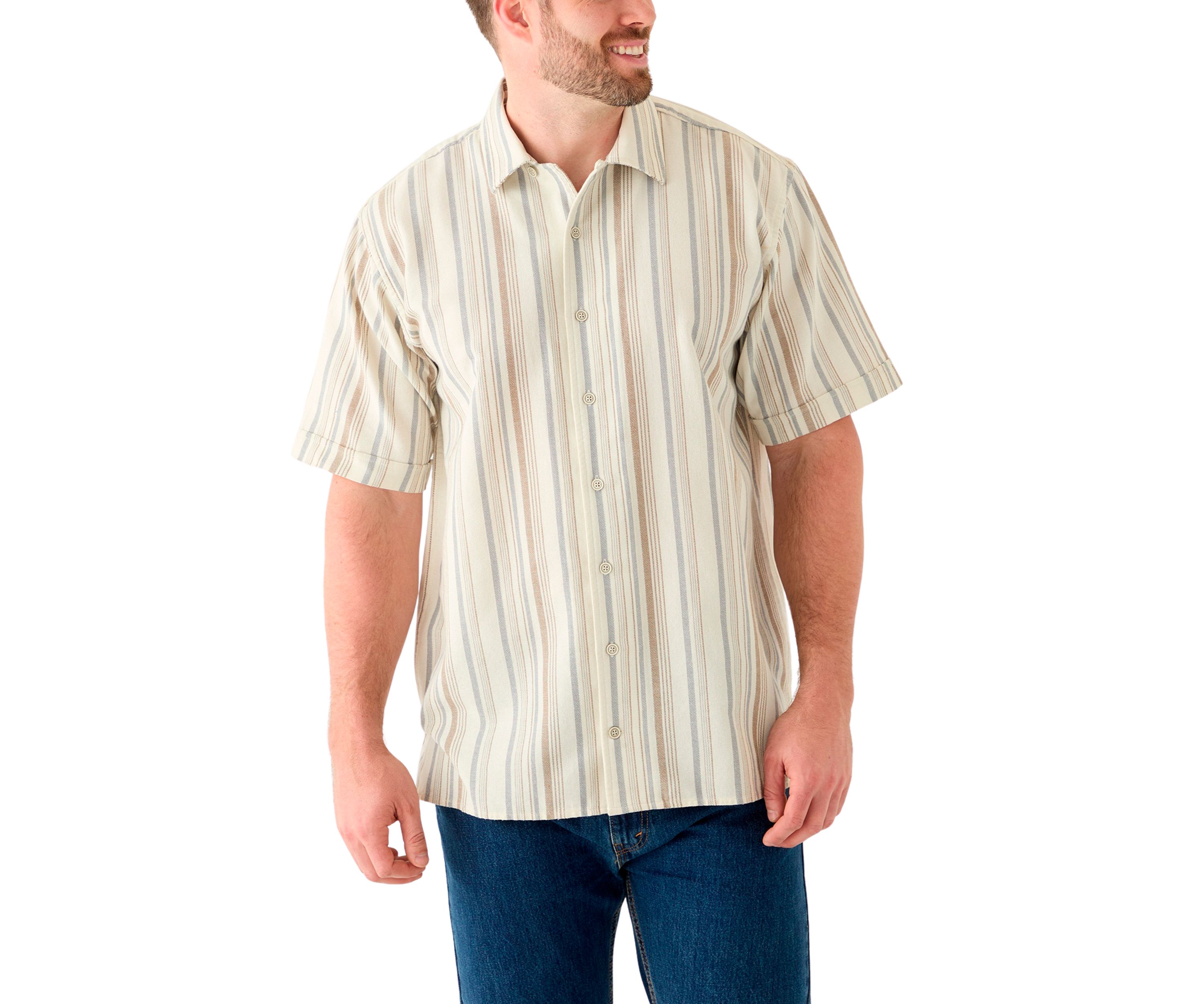 Big & Tall Short Sleeve Lux Saltwater Dunes Multi Vertical Stripe Shirt