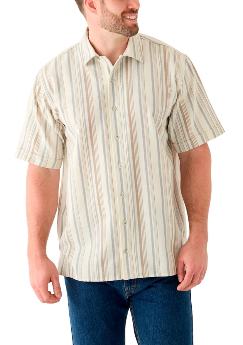 Big & Tall Short Sleeve Lux Saltwater Dunes Multi Vertical Stripe Shirt