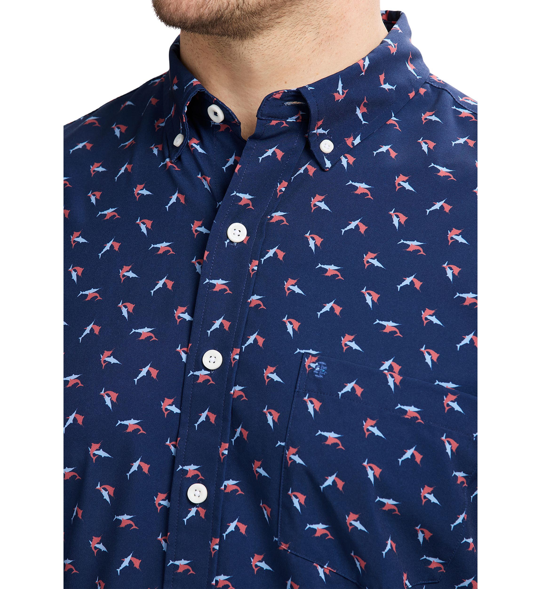 Big & Tall Short Sleeve Breeze Marlin Print Shirt