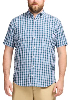 IZOD Men's Big & Tall Short Sleeve Breeze Woven Plaid Shirt, Blue, 4XL Big