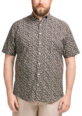 IZOD Men's Big & Tall Short Sleeve Breeze Floral Printed Woven Shirt, Black, 4XL Big
