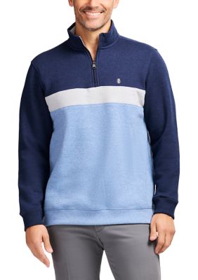 IZOD Men's 1/4 Zip Striped Fleece Sweatshirt, Navy Blue, 2XL