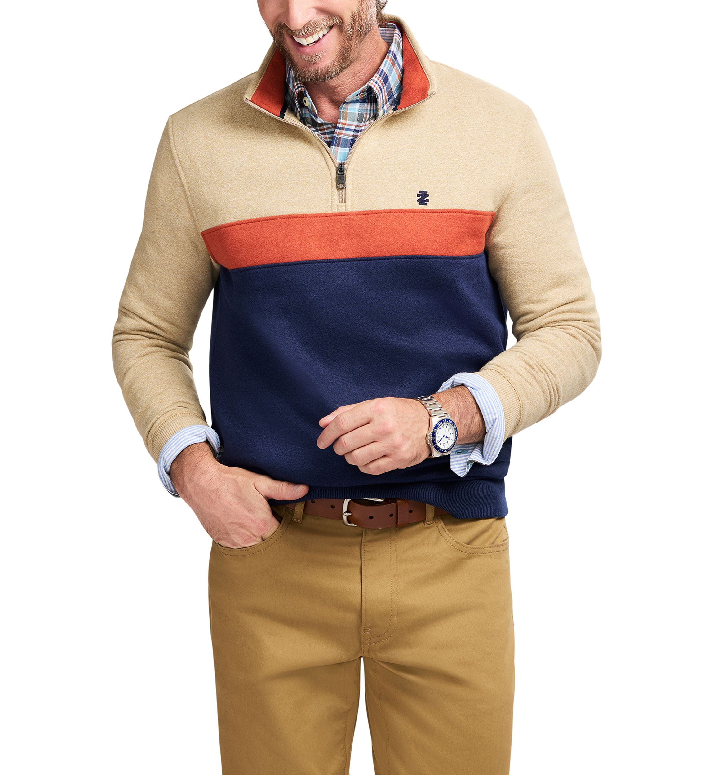 1/4 Zip Striped Fleece Sweatshirt 