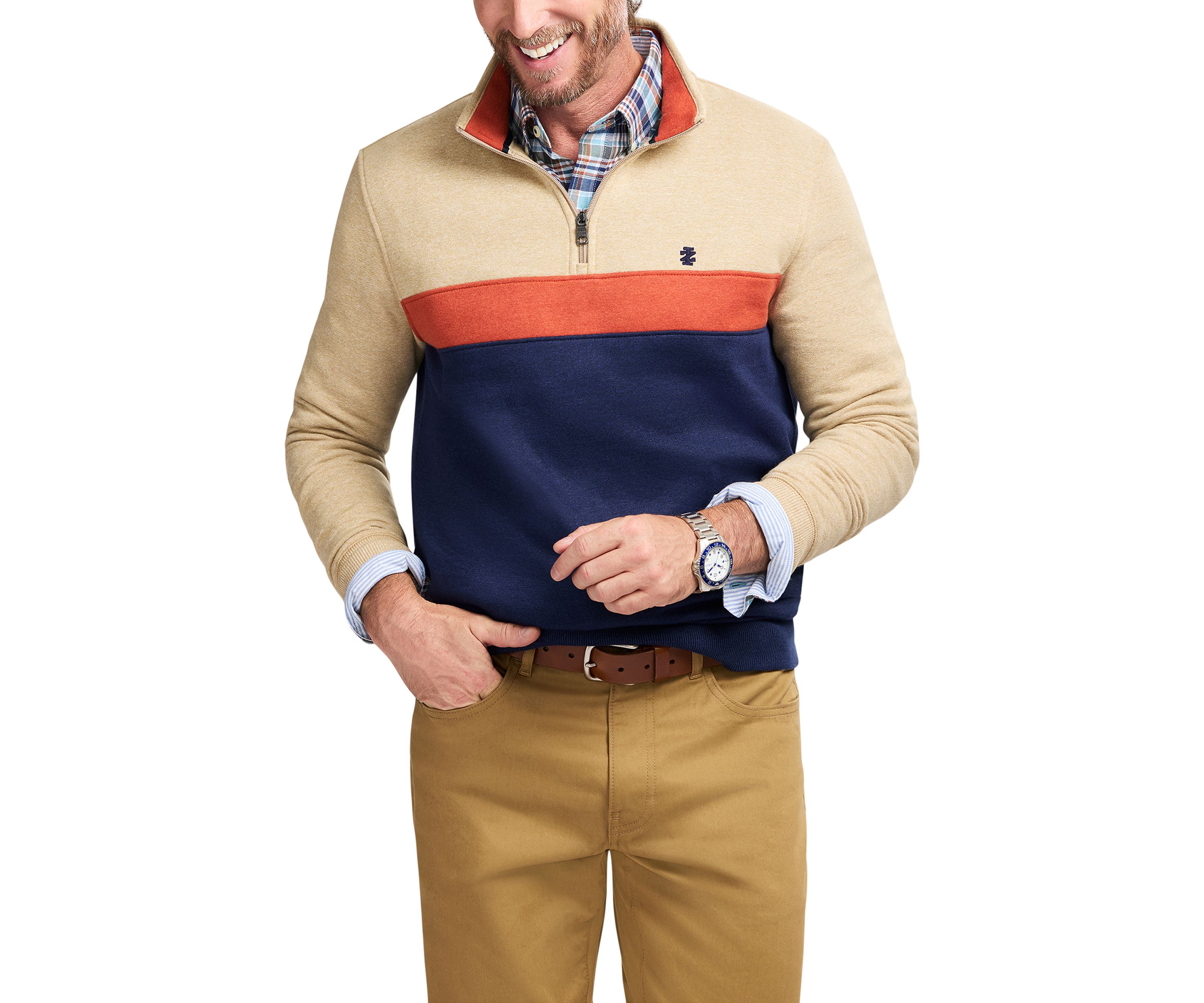1/4 Zip Striped Fleece Sweatshirt 