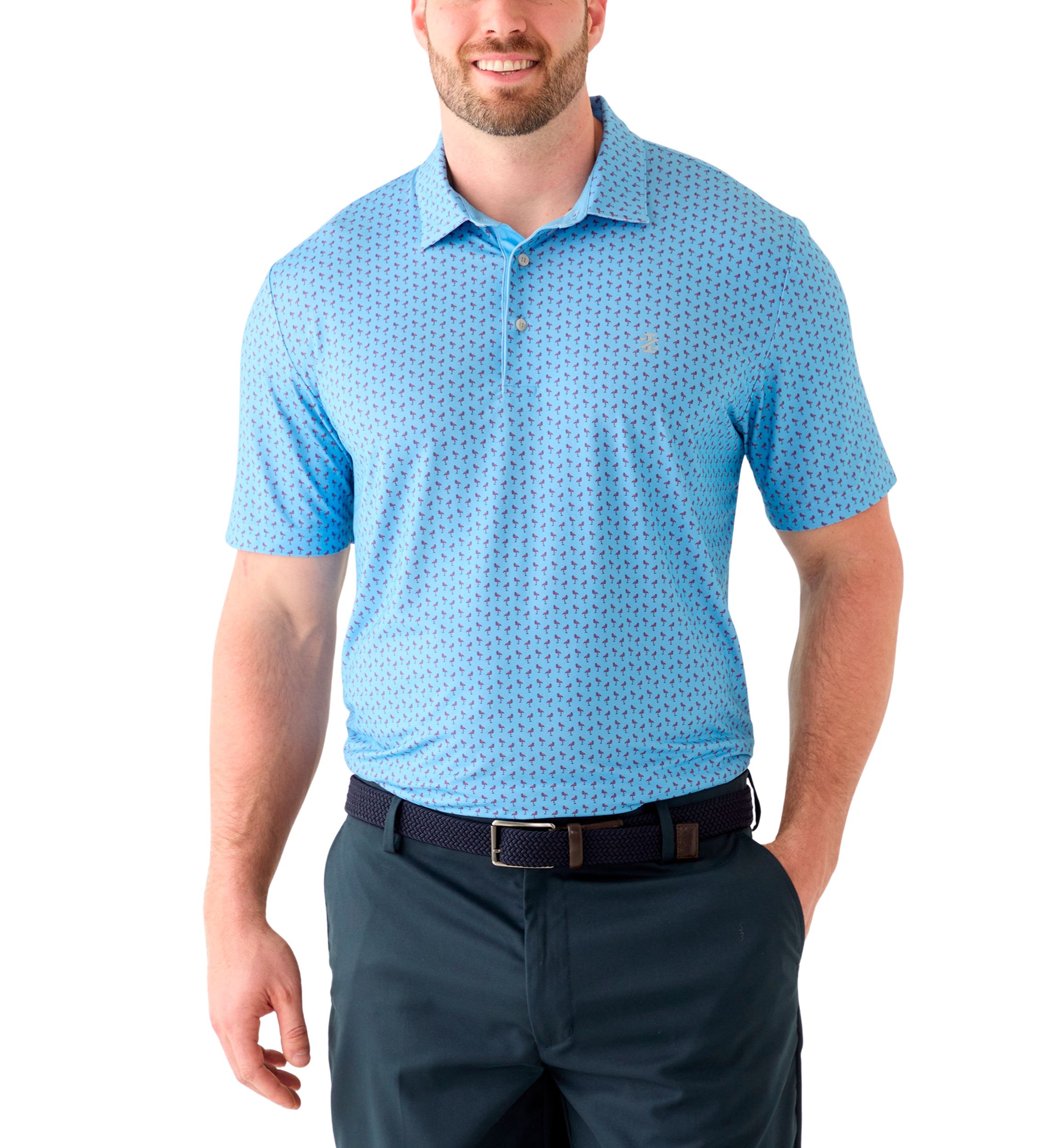 Big & Tall Short Sleeve Swingflex Flamingo Print Polo Shirt