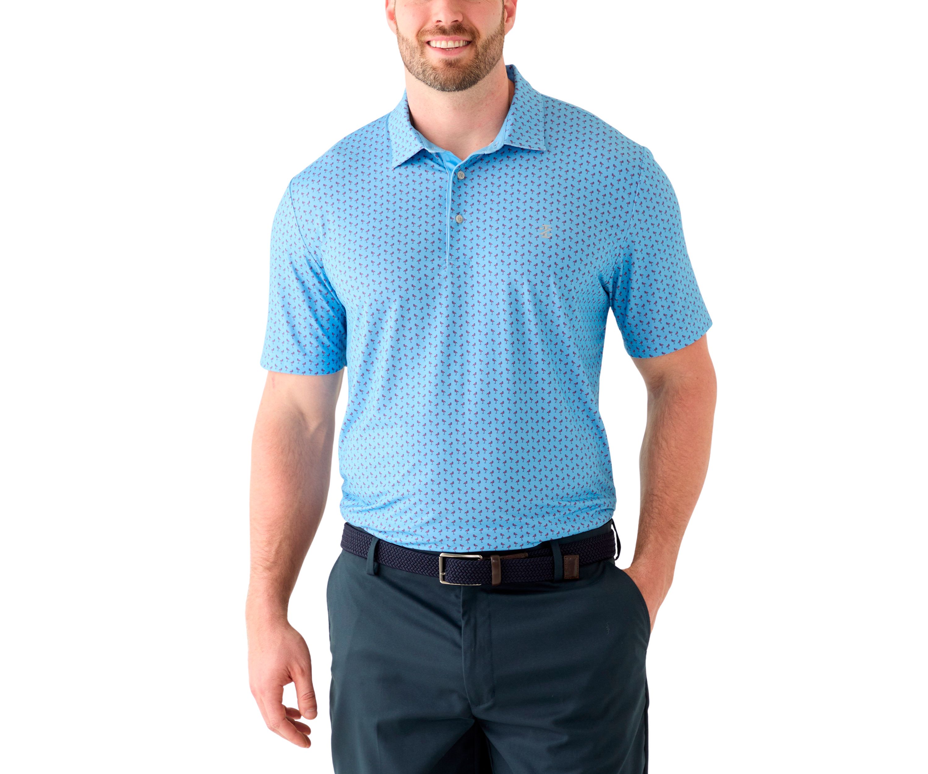 Big & Tall Short Sleeve Swingflex Flamingo Print Polo Shirt
