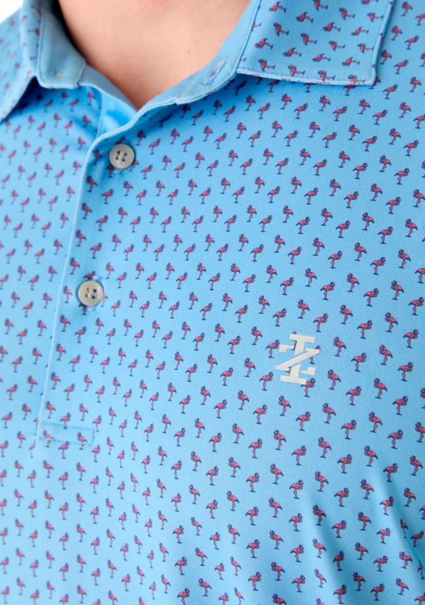 Big & Tall Short Sleeve Swingflex Flamingo Print Polo Shirt