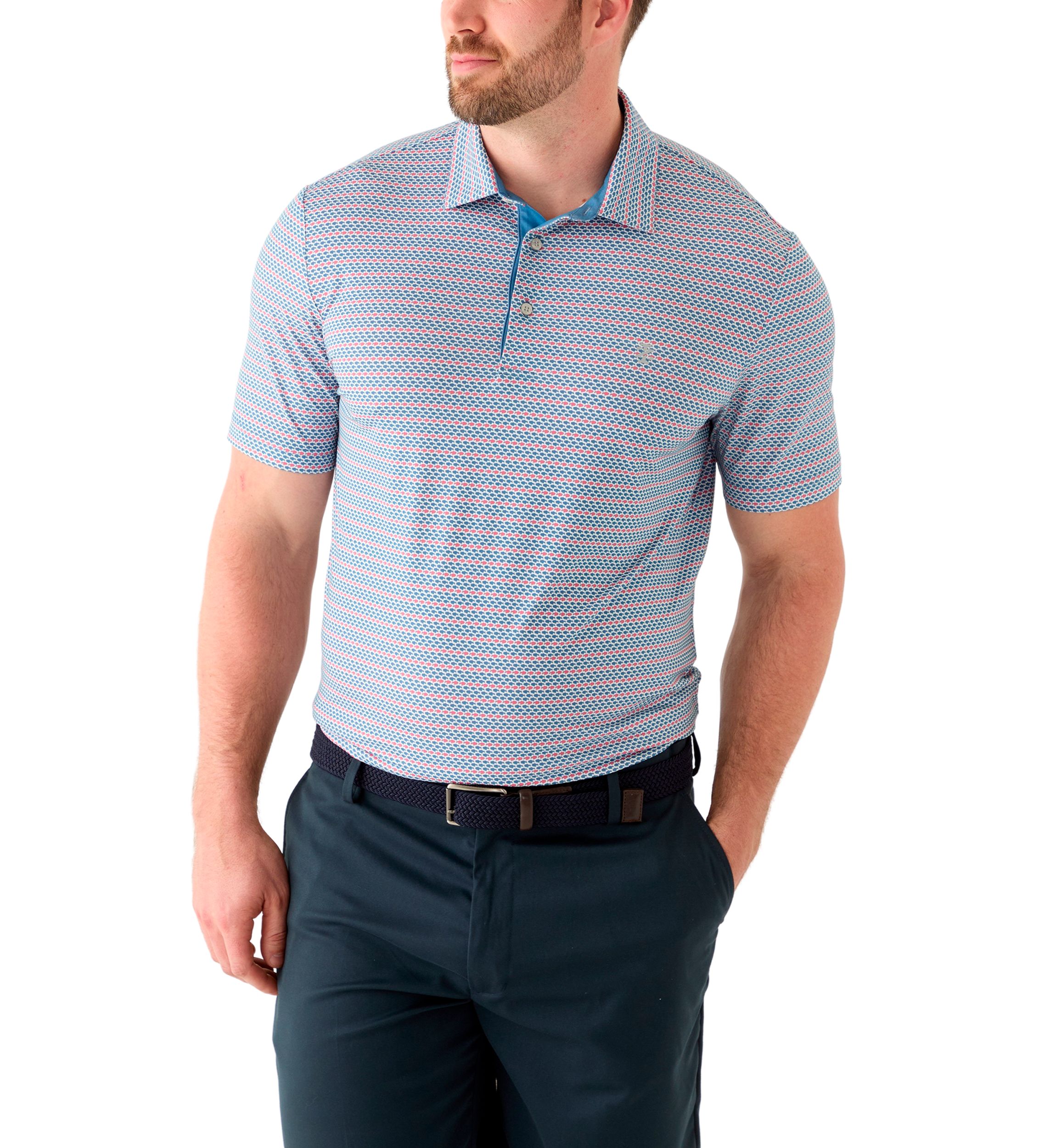 Big & Tall Short Sleeve Swingflex Fish Print Polo Shirt