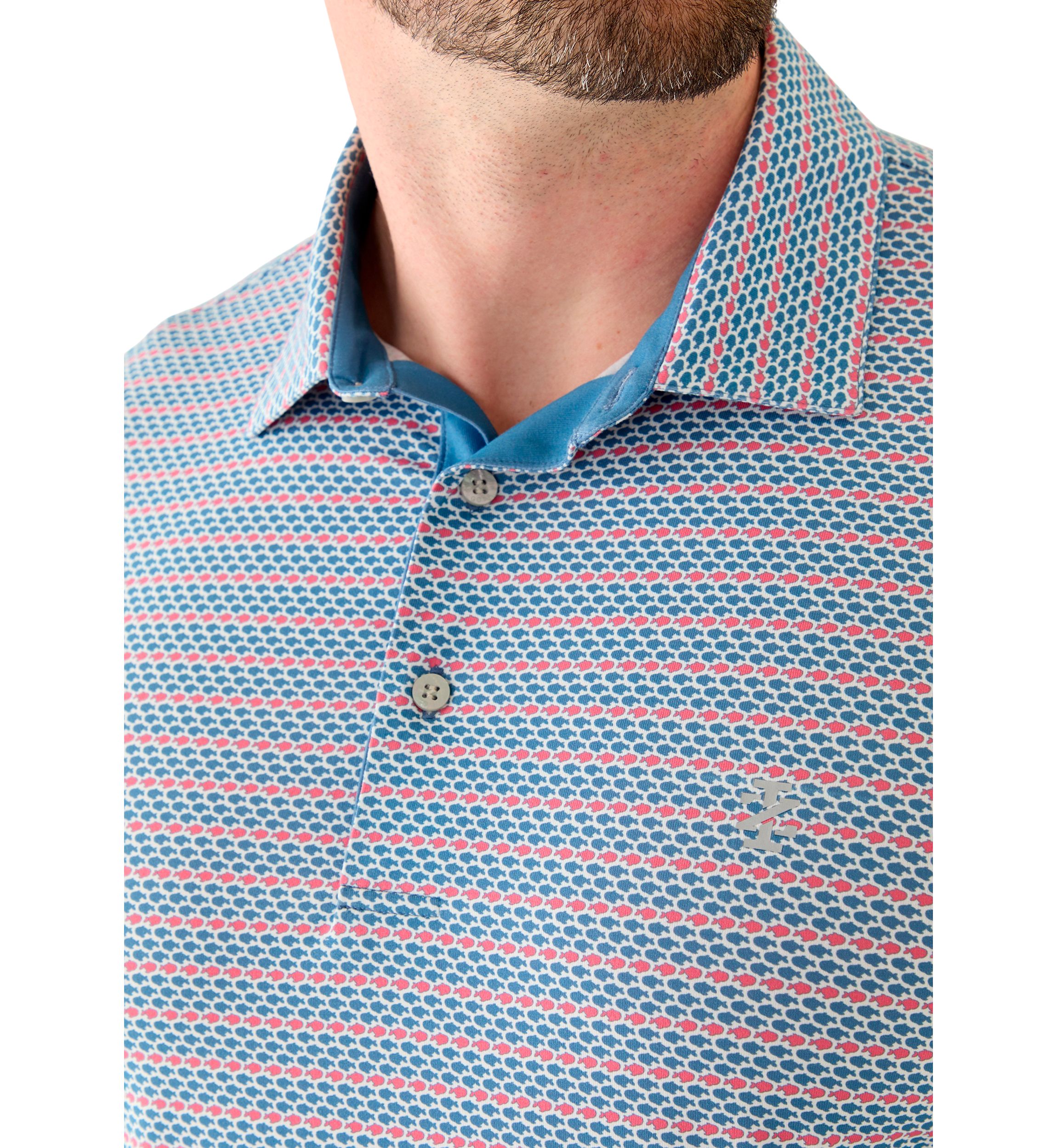 Big & Tall Short Sleeve Swingflex Fish Print Polo Shirt