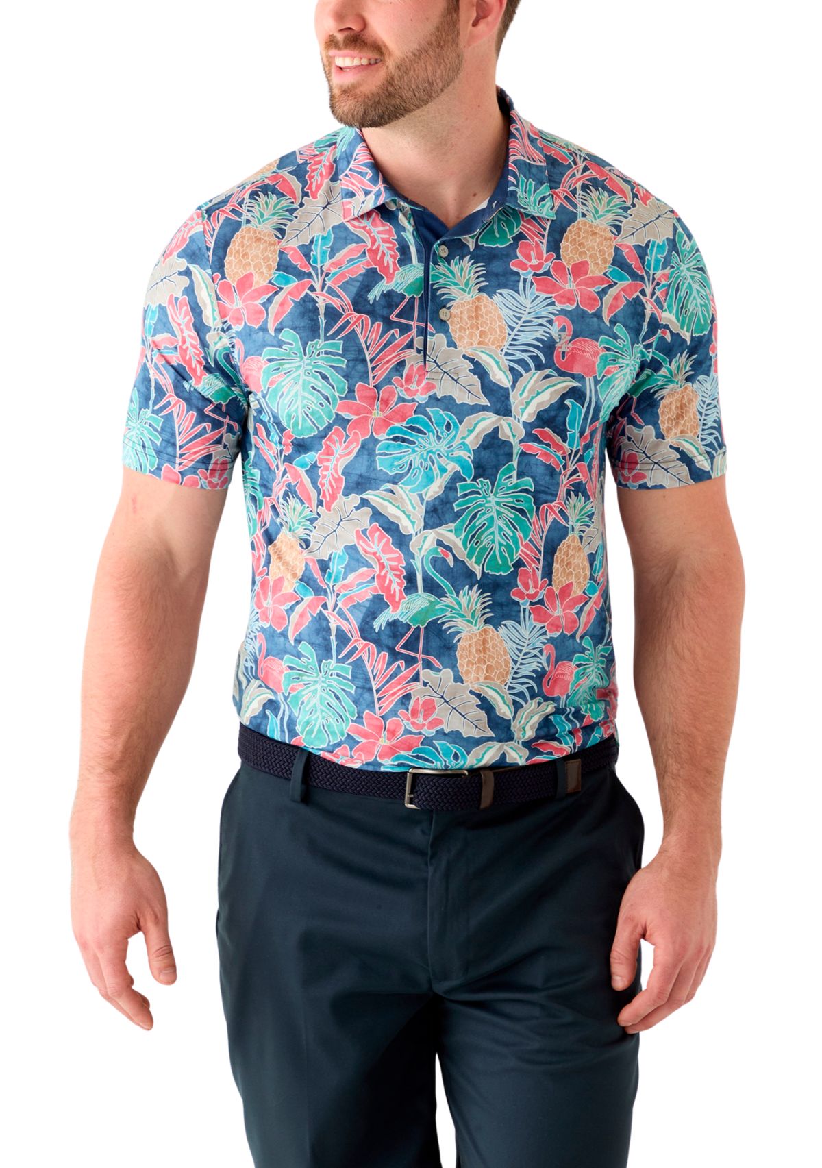 Big & Tall Short Sleeve Swingflex Tropical Print Polo Shirt