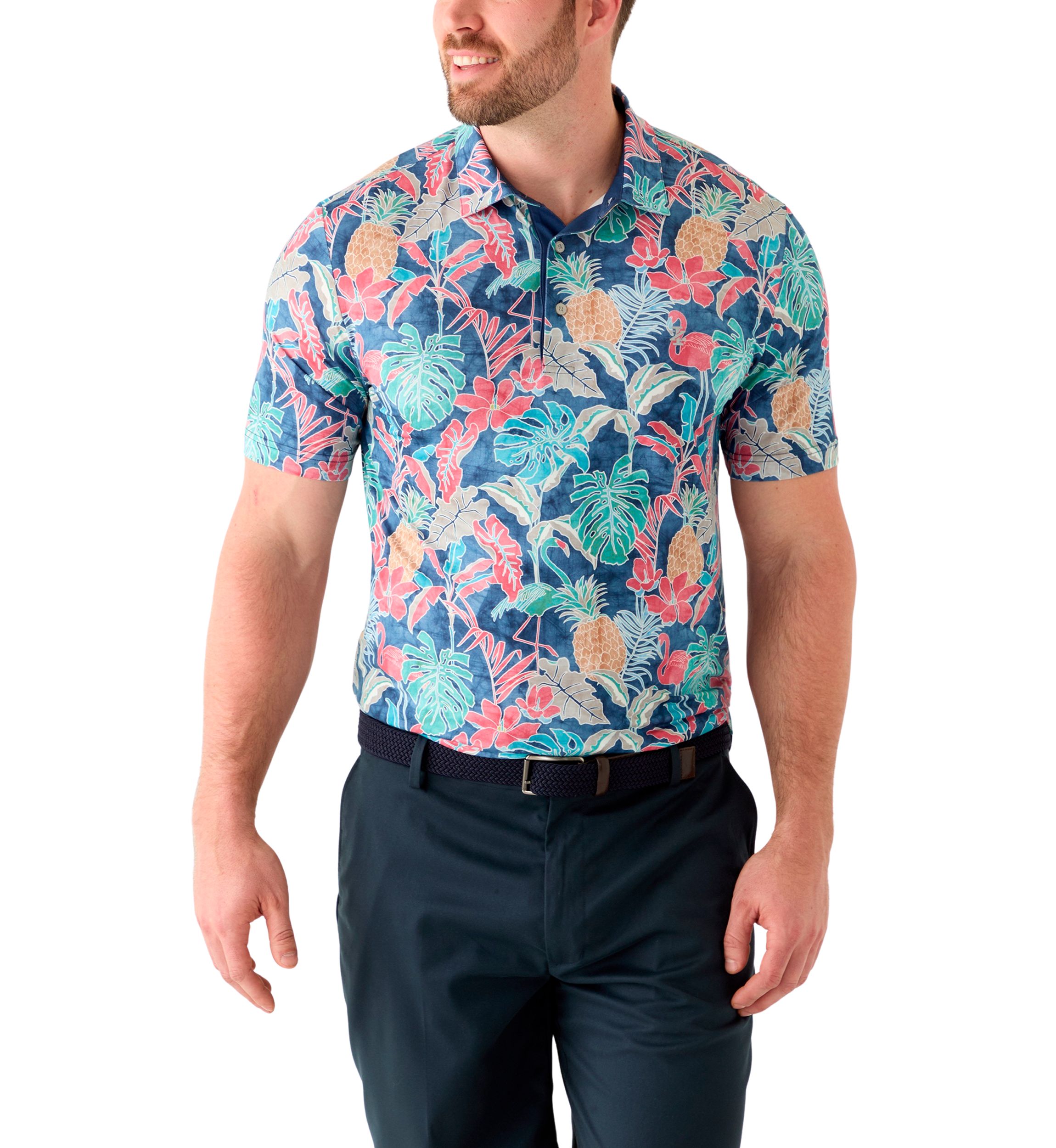 IZOD Big & Tall Short Sleeve Swingflex Tropical Print Polo Shirt