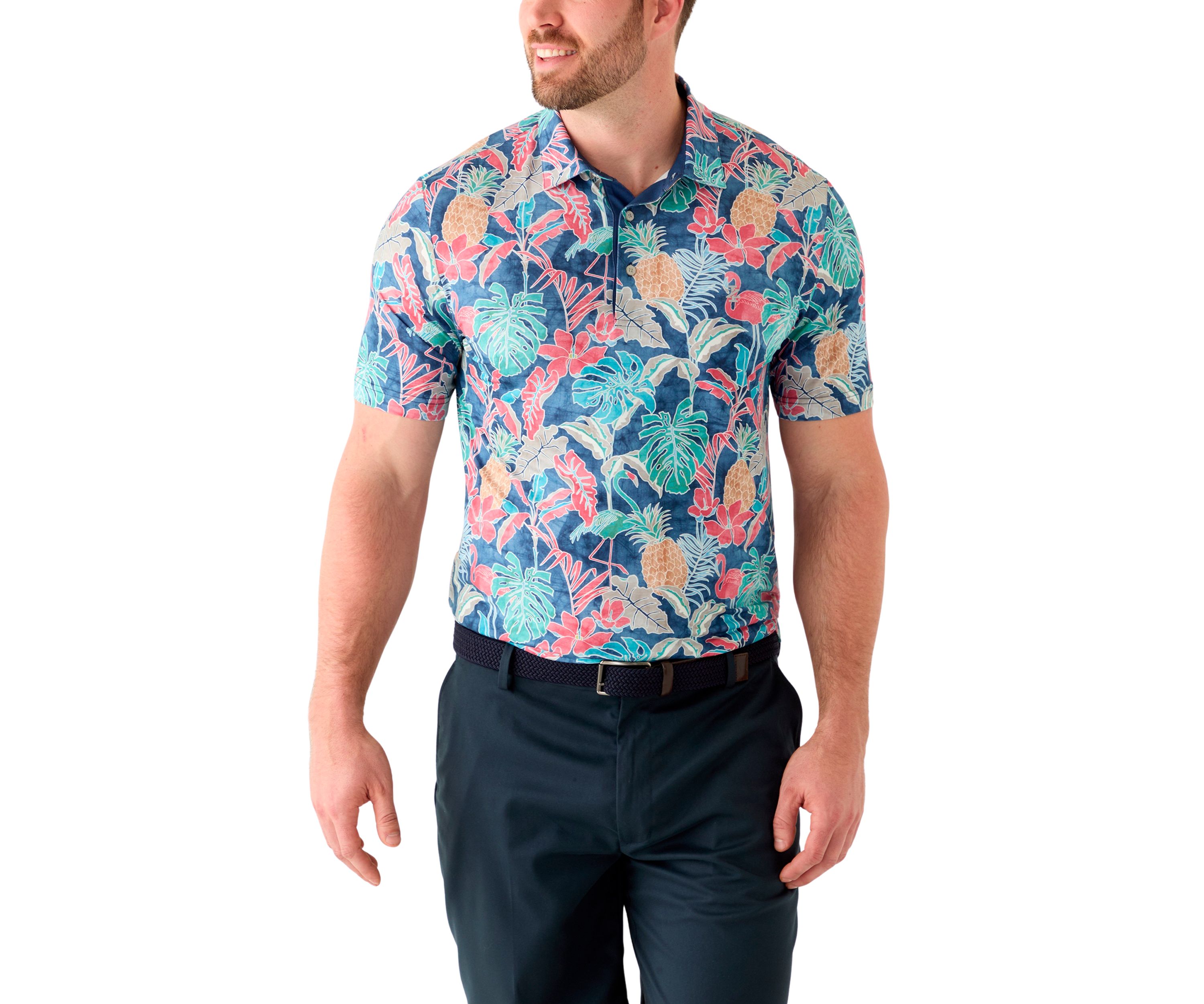 Big & Tall Short Sleeve Swingflex Tropical Print Polo Shirt