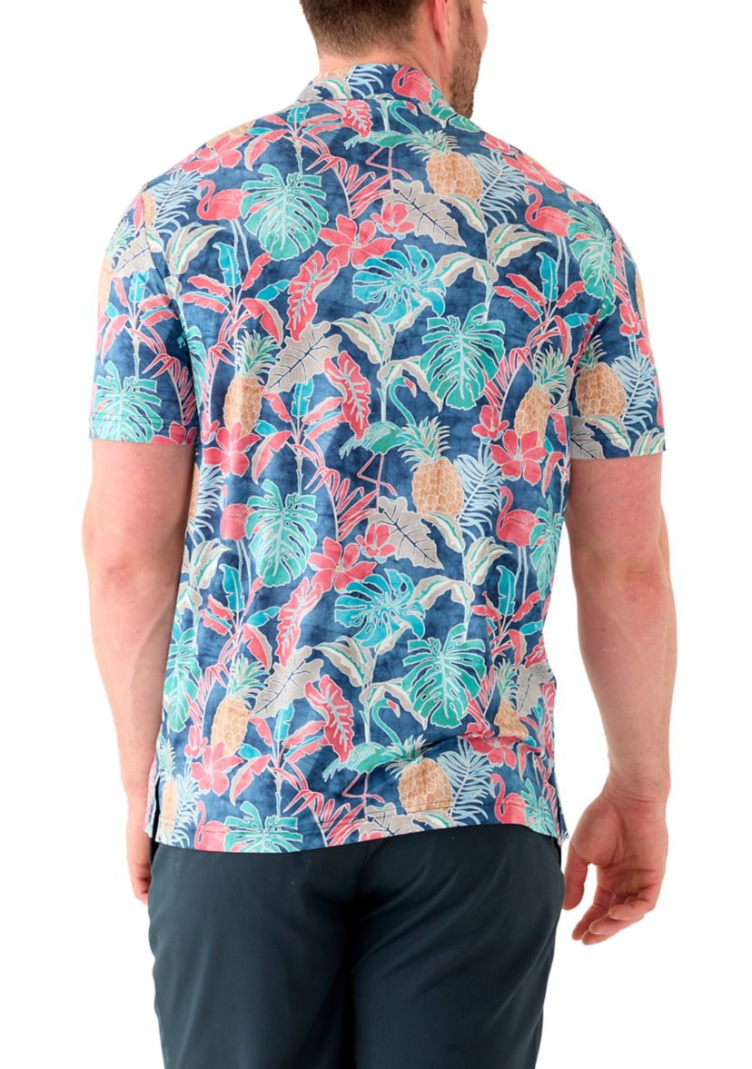 Big & Tall Short Sleeve Swingflex Tropical Print Polo Shirt