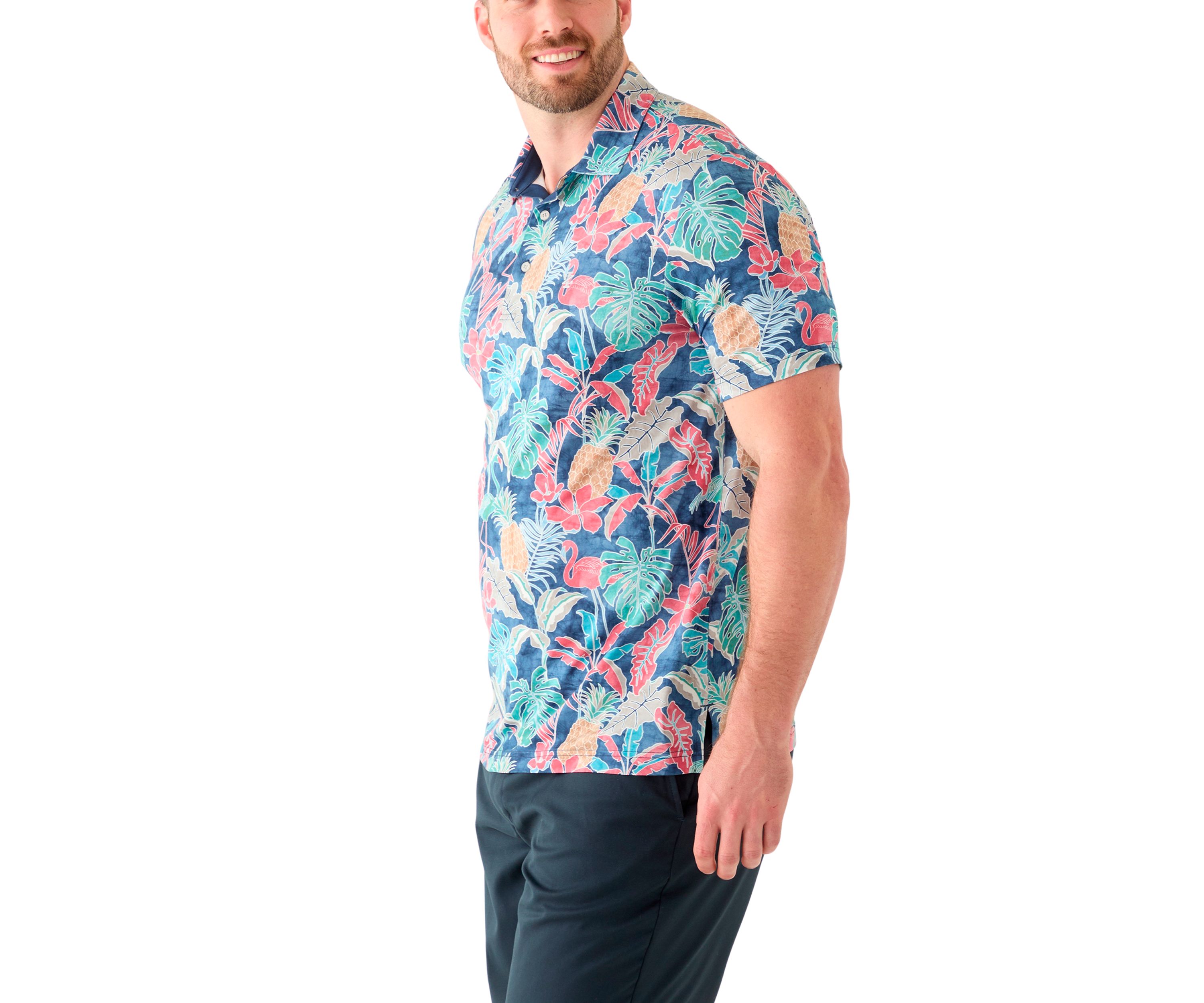 Big & Tall Short Sleeve Swingflex Tropical Print Polo Shirt