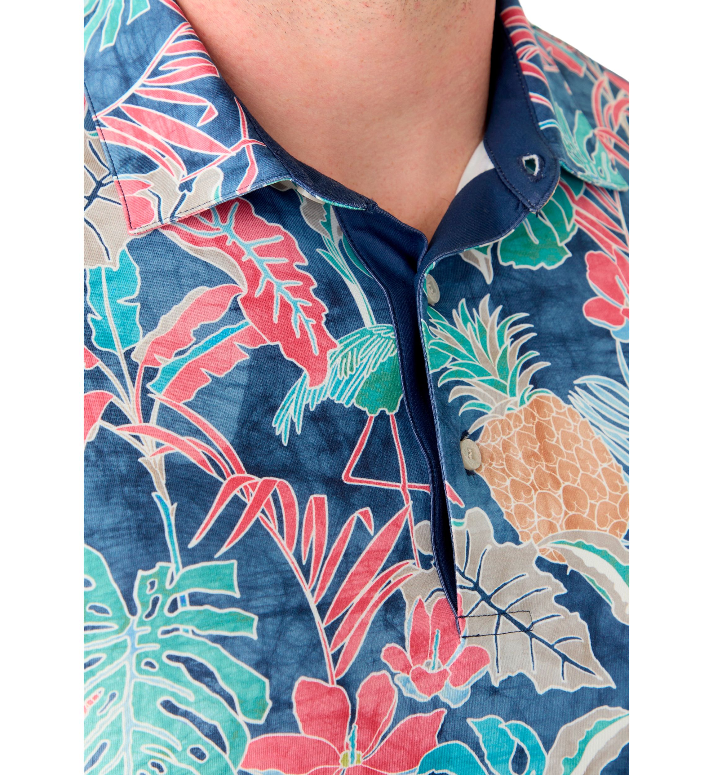 IZOD Big & Tall Short Sleeve Swingflex Tropical Print Polo Shirt