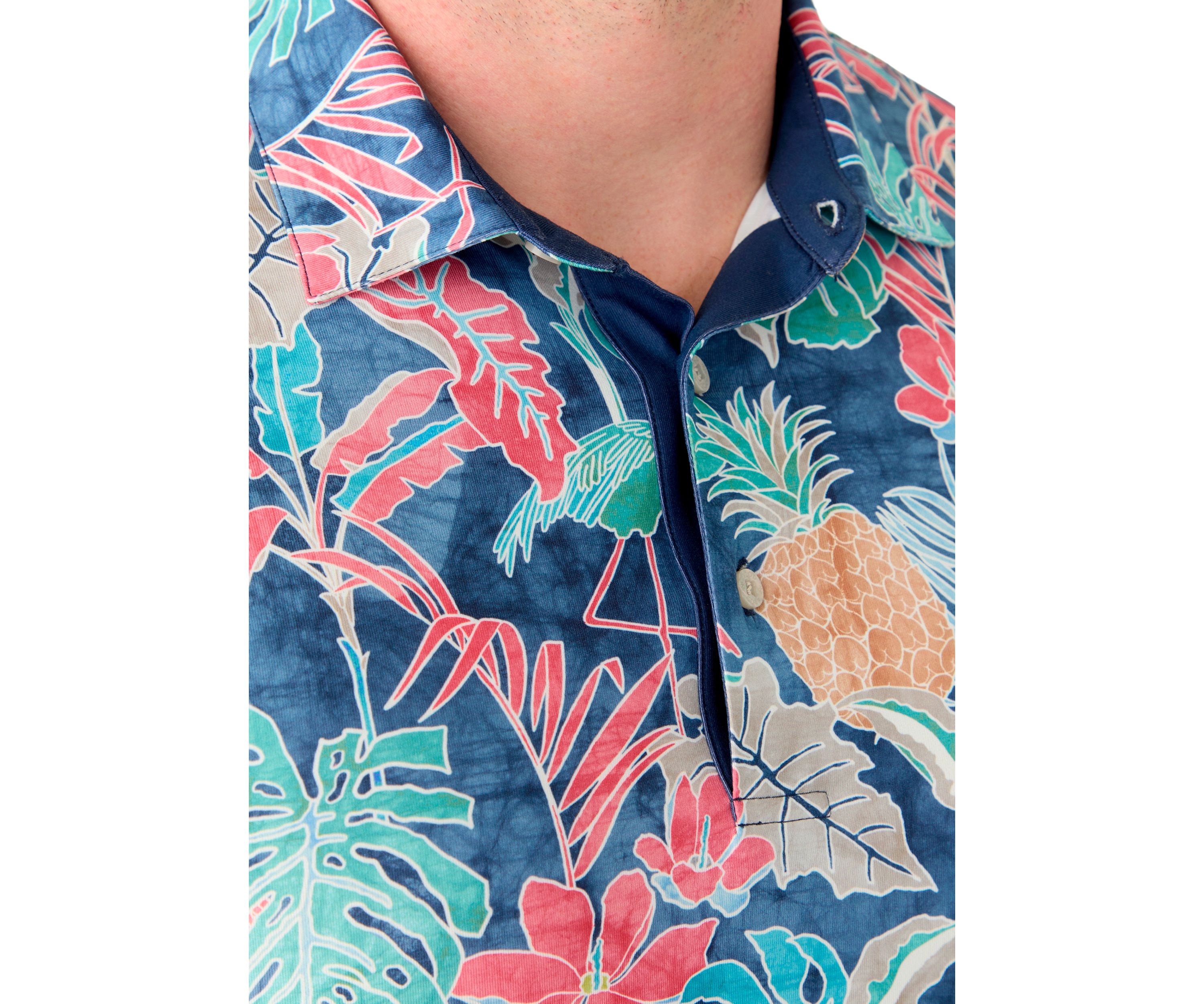 Big & Tall Short Sleeve Swingflex Tropical Print Polo Shirt
