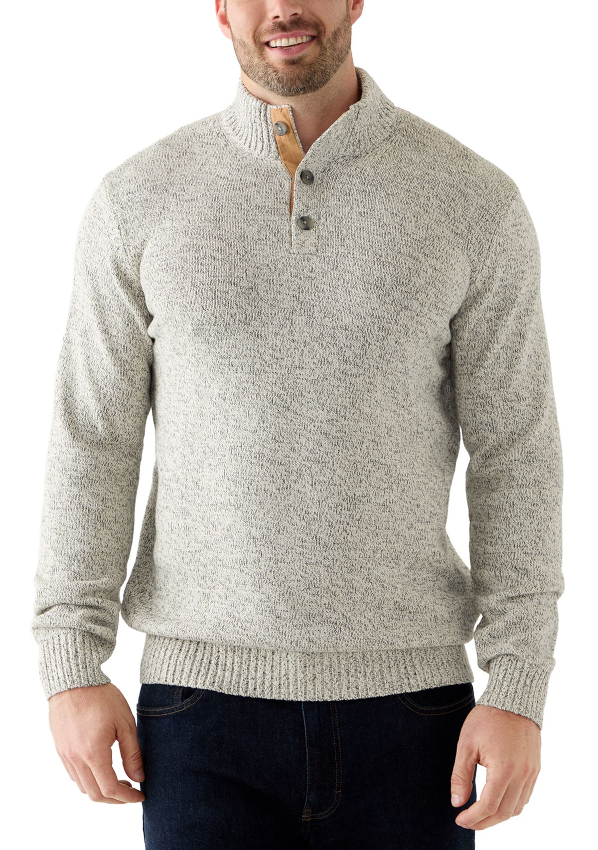 Big & Tall Marled Button Mock Neck Sweater
