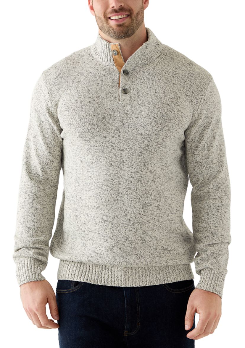 Big & Tall Marled Button Mock Neck Sweater