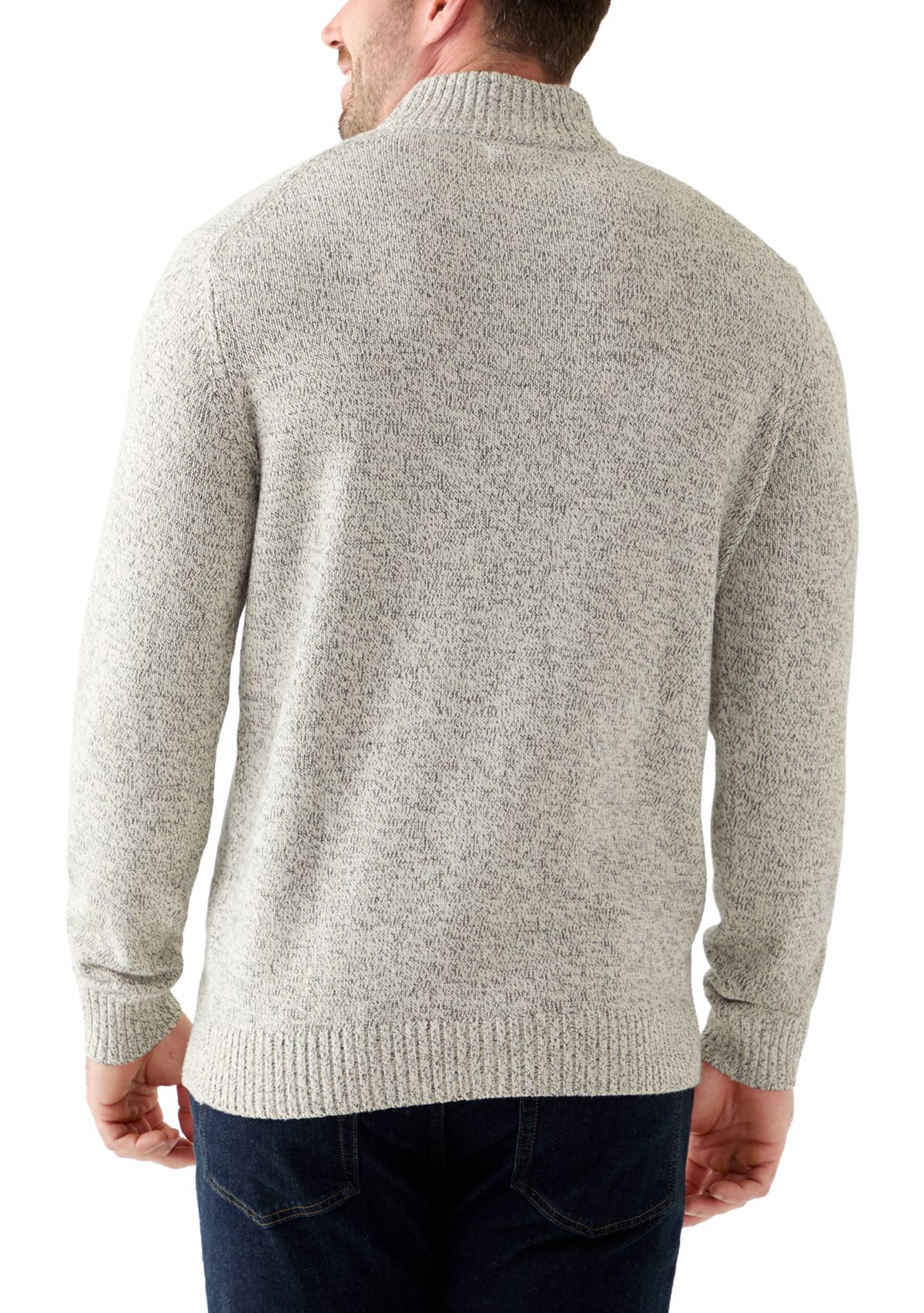 Big & Tall Marled Button Mock Neck Sweater