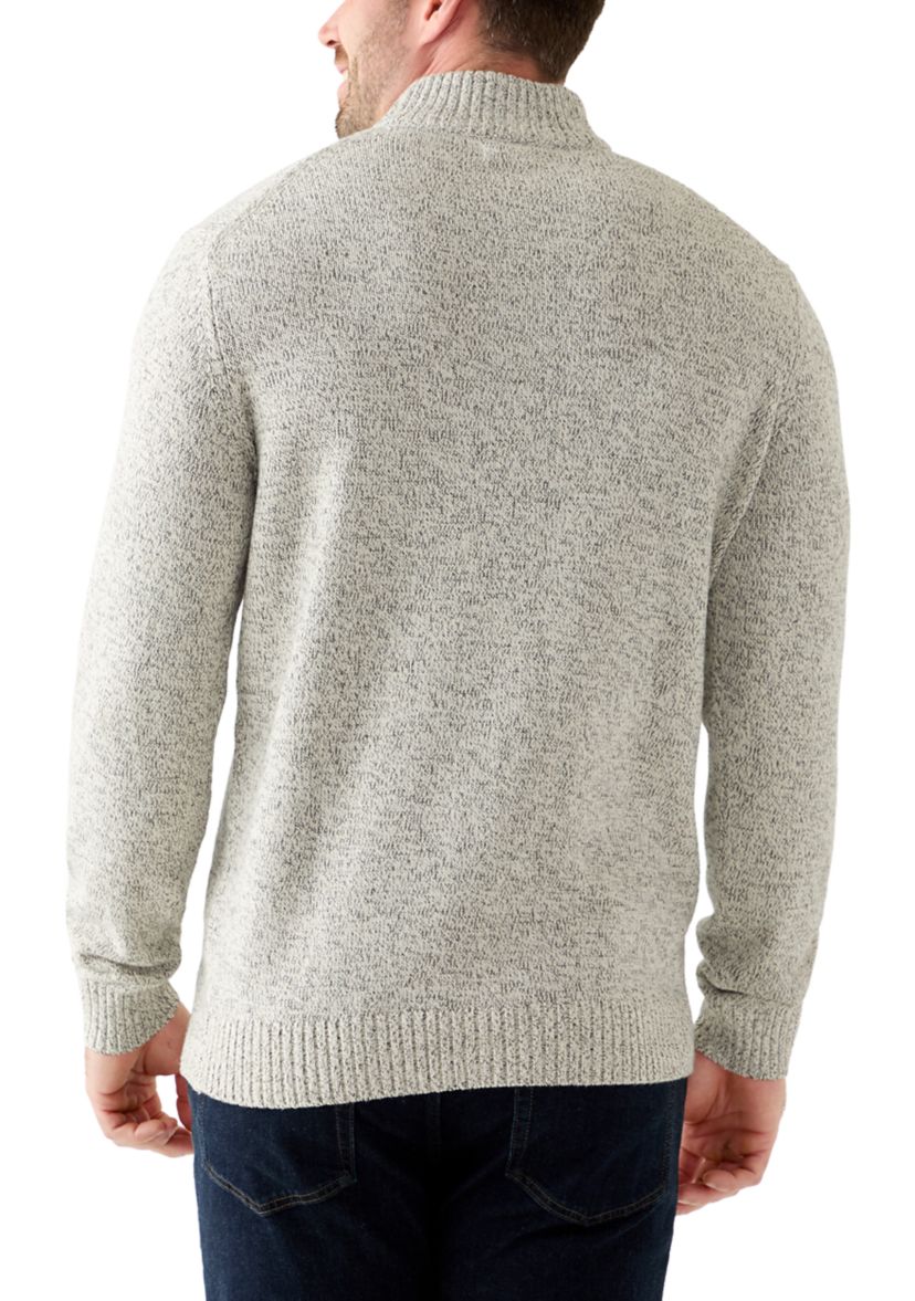 Big & Tall Marled Button Mock Neck Sweater