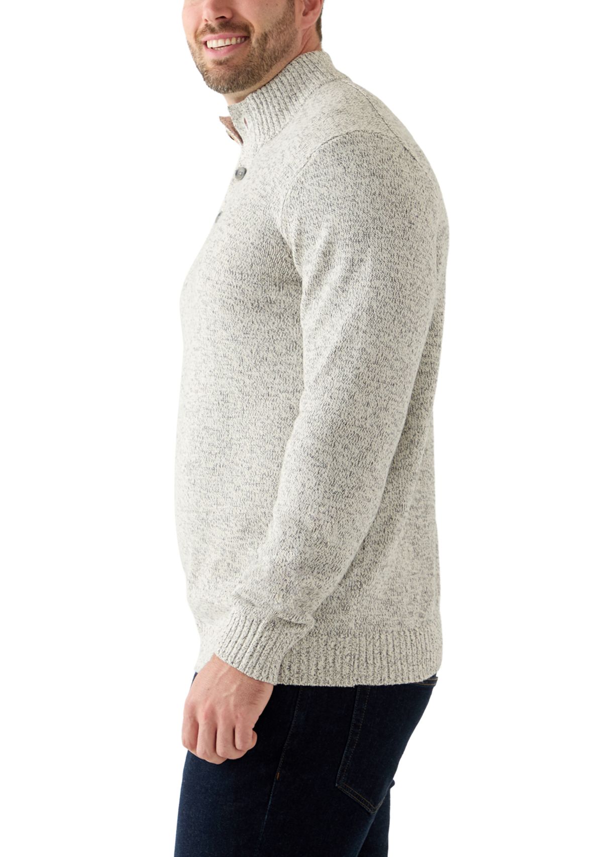 Big & Tall Marled Button Mock Neck Sweater