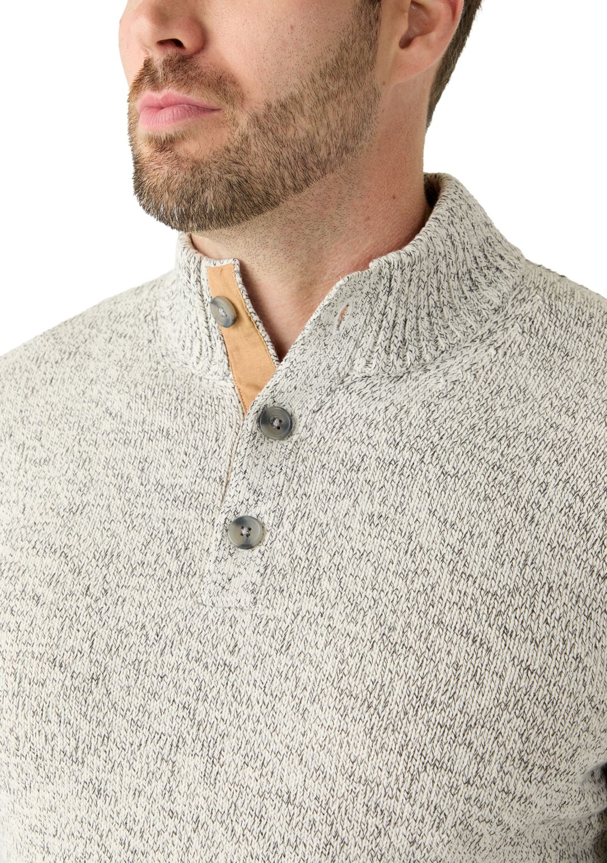 Big & Tall Marled Button Mock Neck Sweater