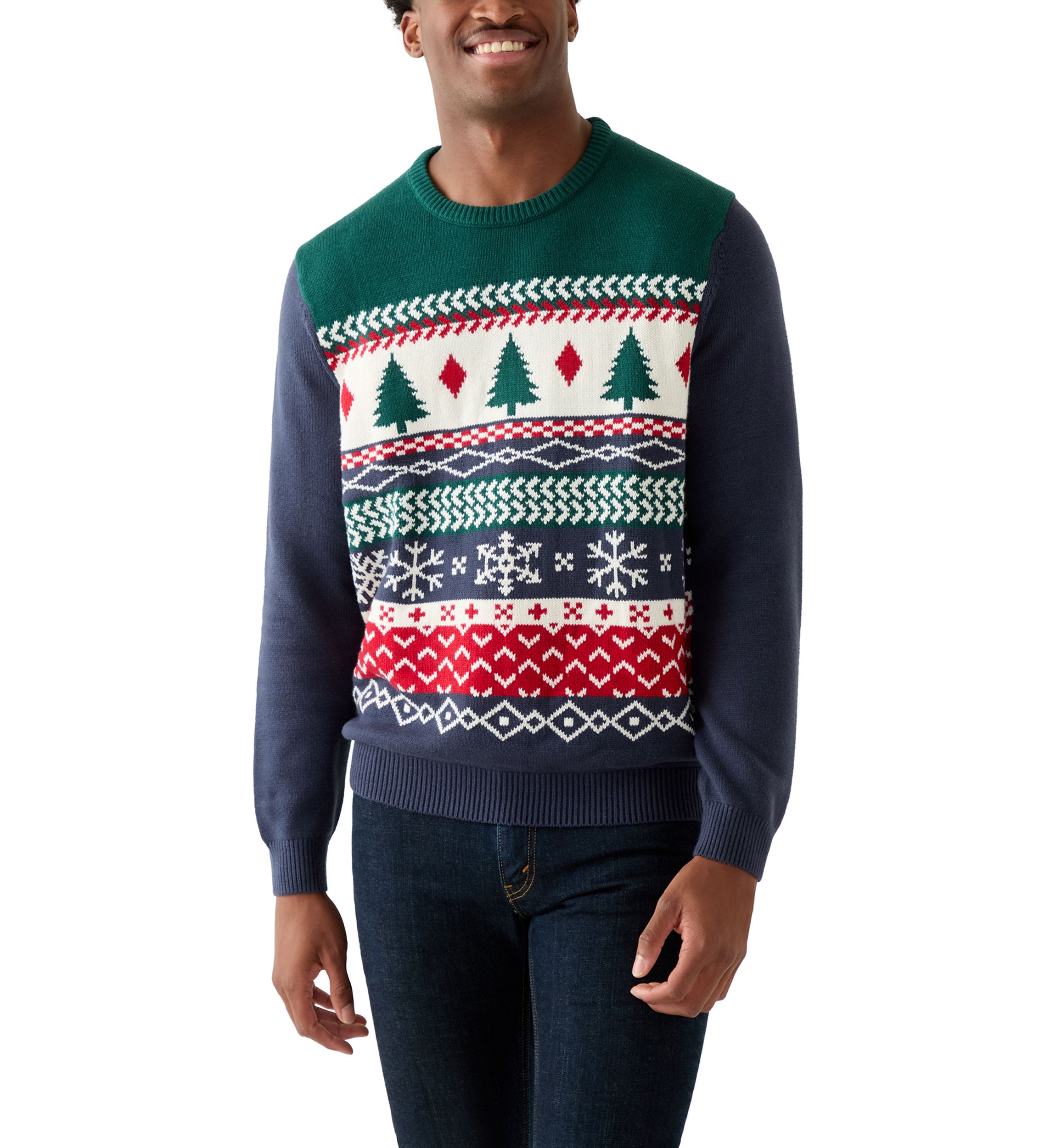 Mens Holiday Fair Isle Crew Neck Sweater