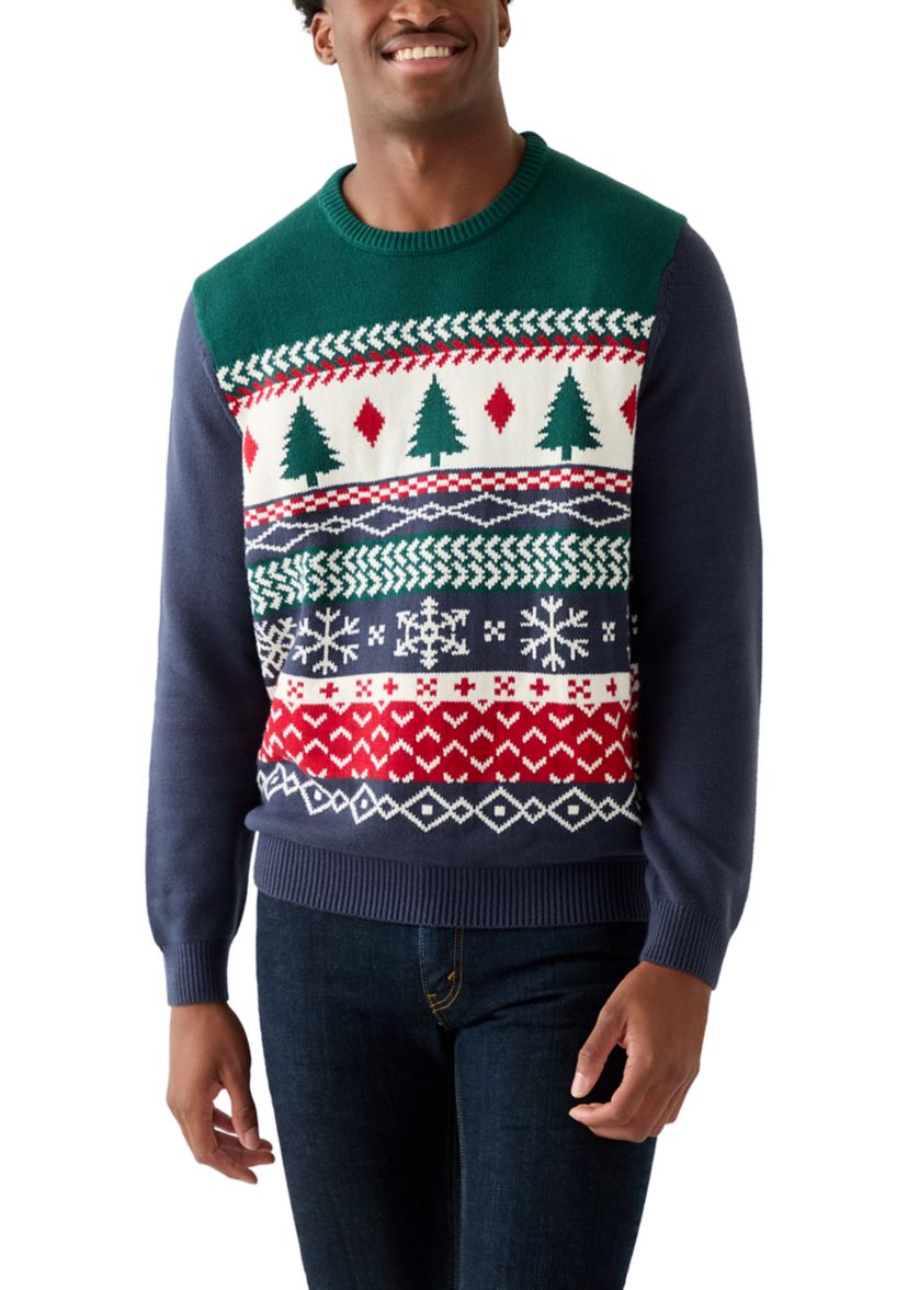 Mens Holiday Fair Isle Crew Neck Sweater