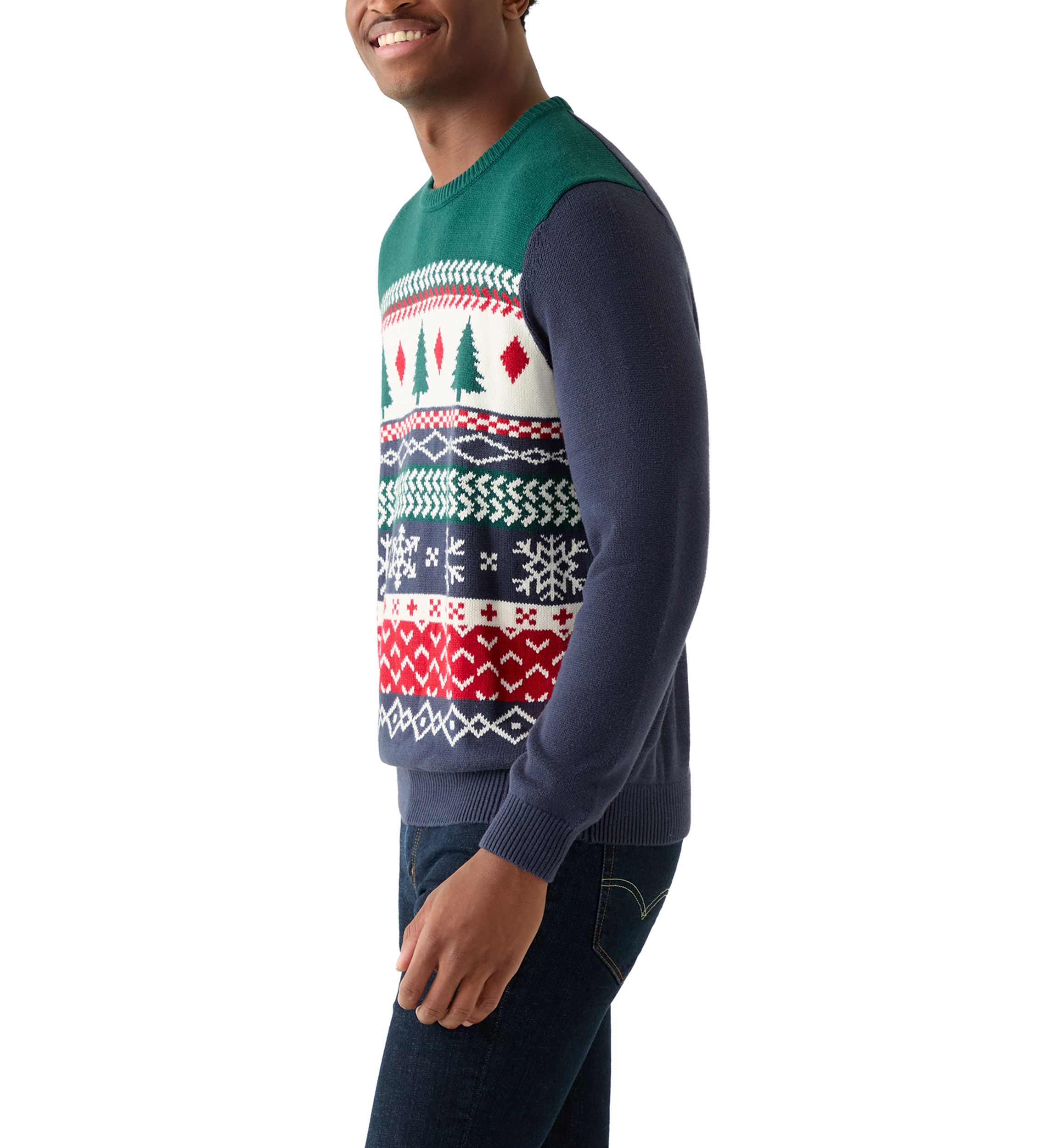 Mens Holiday Fair Isle Crew Neck Sweater