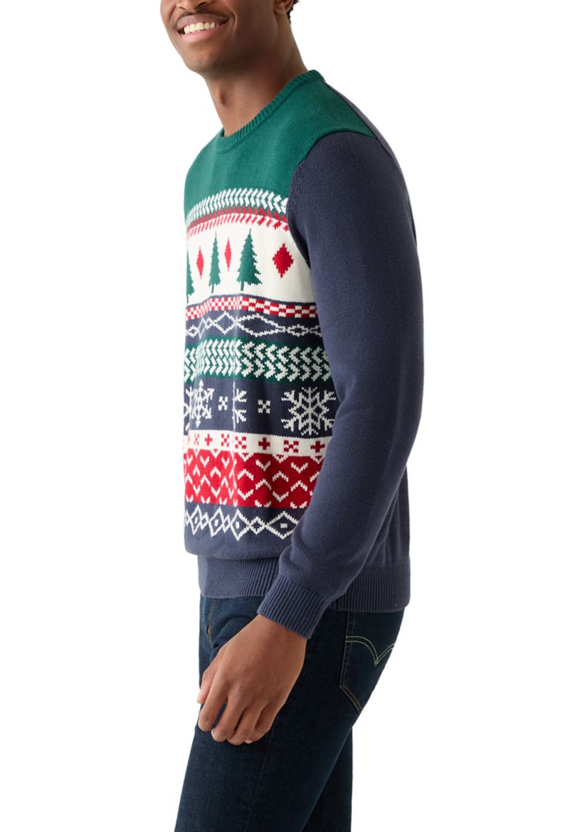 Mens Holiday Fair Isle Crew Neck Sweater