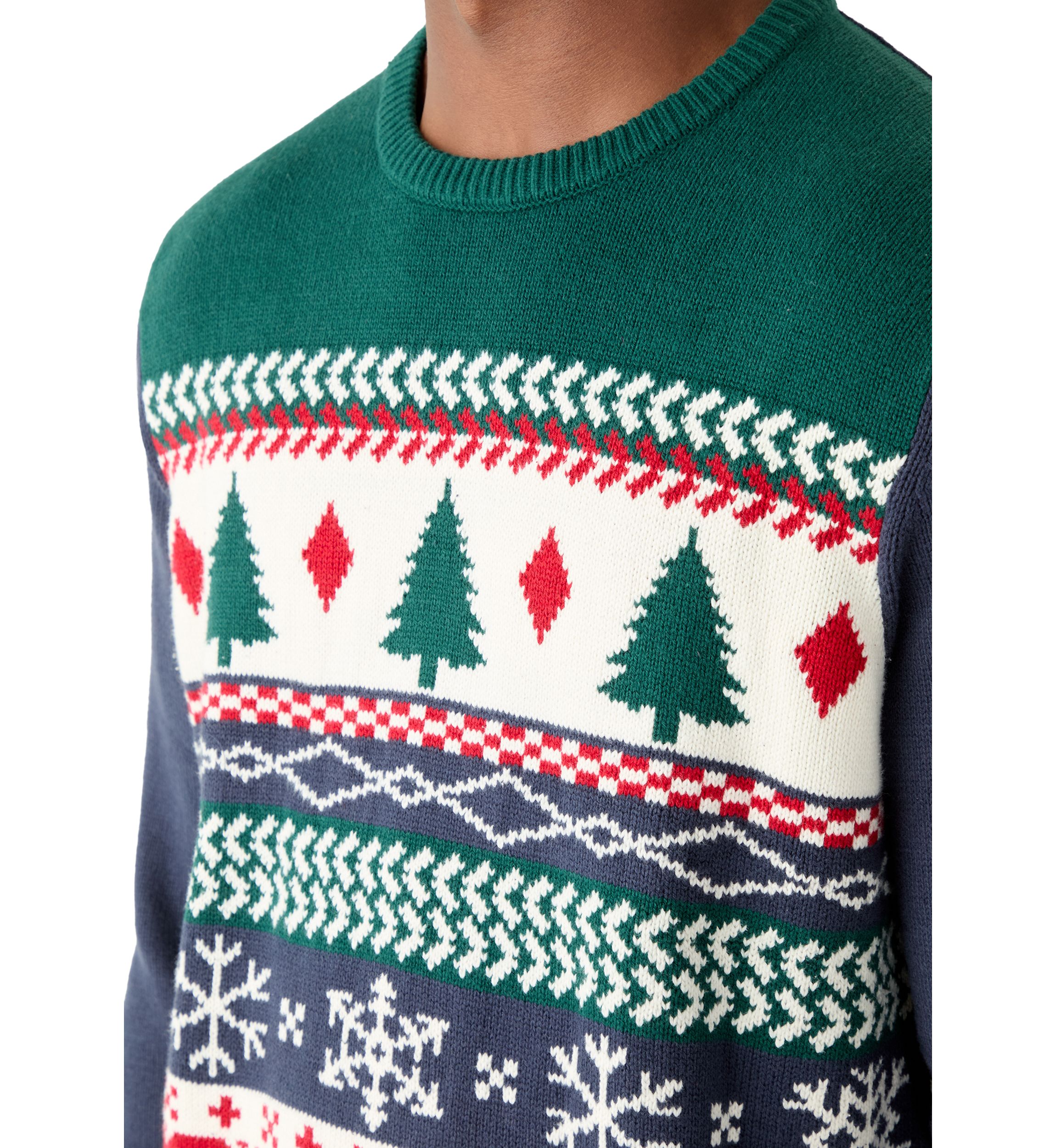 Mens Holiday Fair Isle Crew Neck Sweater