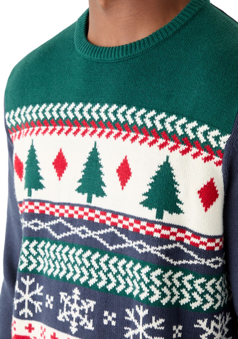 Mens Holiday Fair Isle Crew Neck Sweater