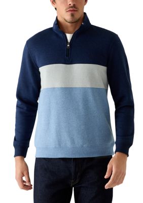 IZOD Men's Advantage Fleece 1/4 Zip Striped Pullover, Navy Blue, 2XL