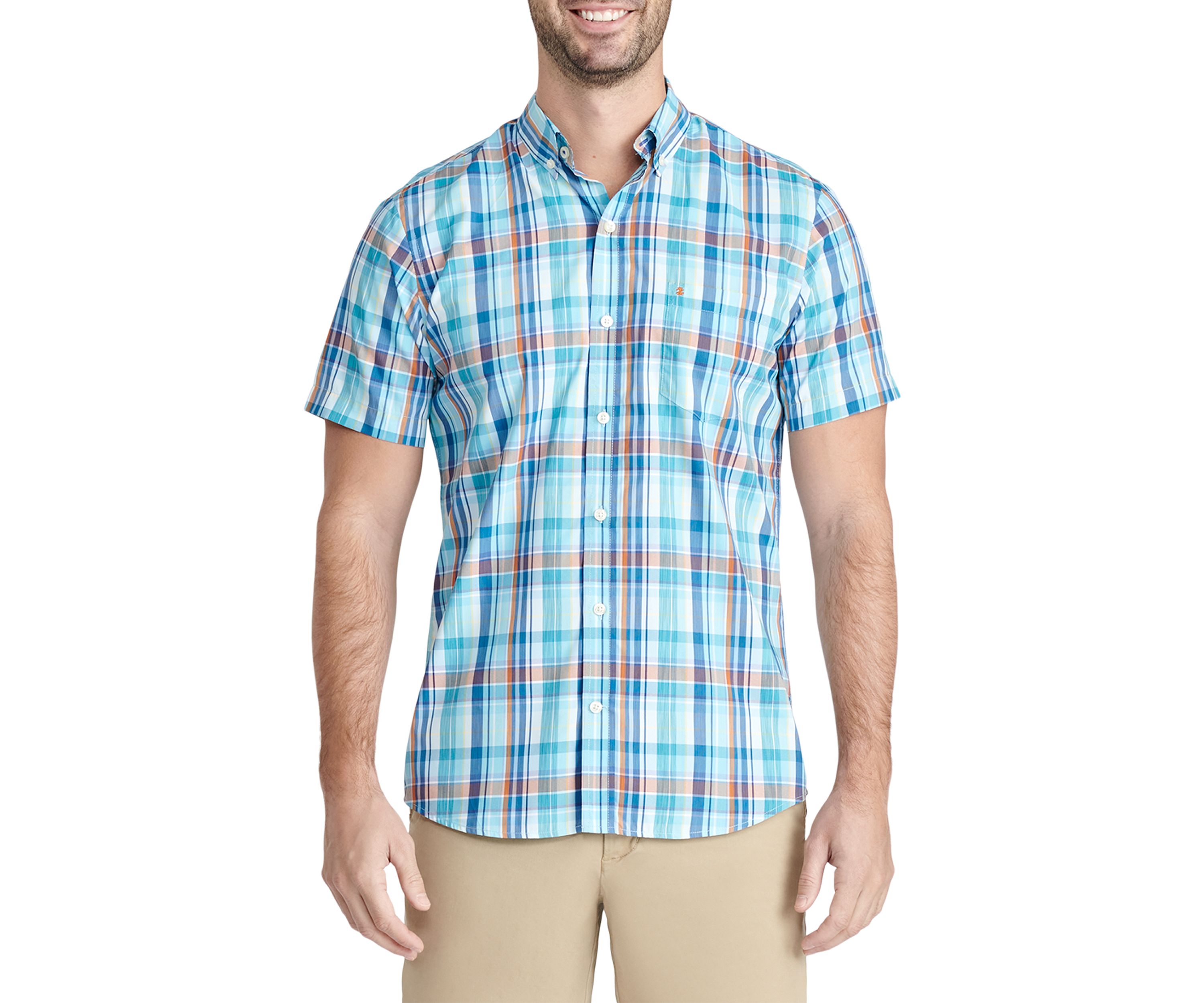 Short Sleeve Madras Plaid Woven Shirt