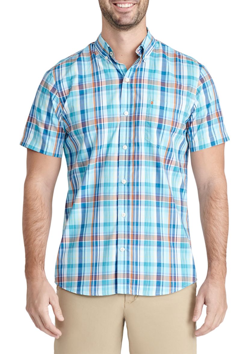 Short Sleeve Madras Plaid Woven Shirt