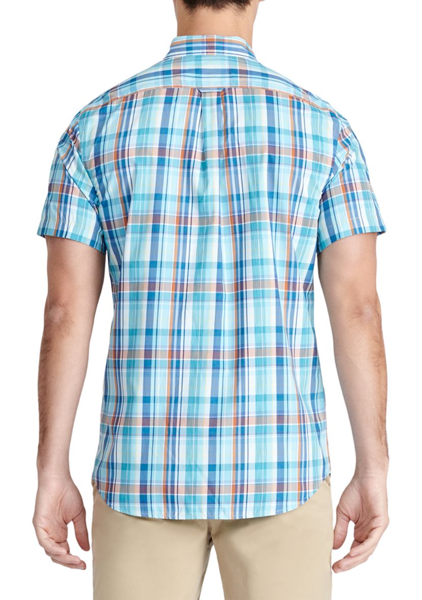 Short Sleeve Madras Plaid Woven Shirt