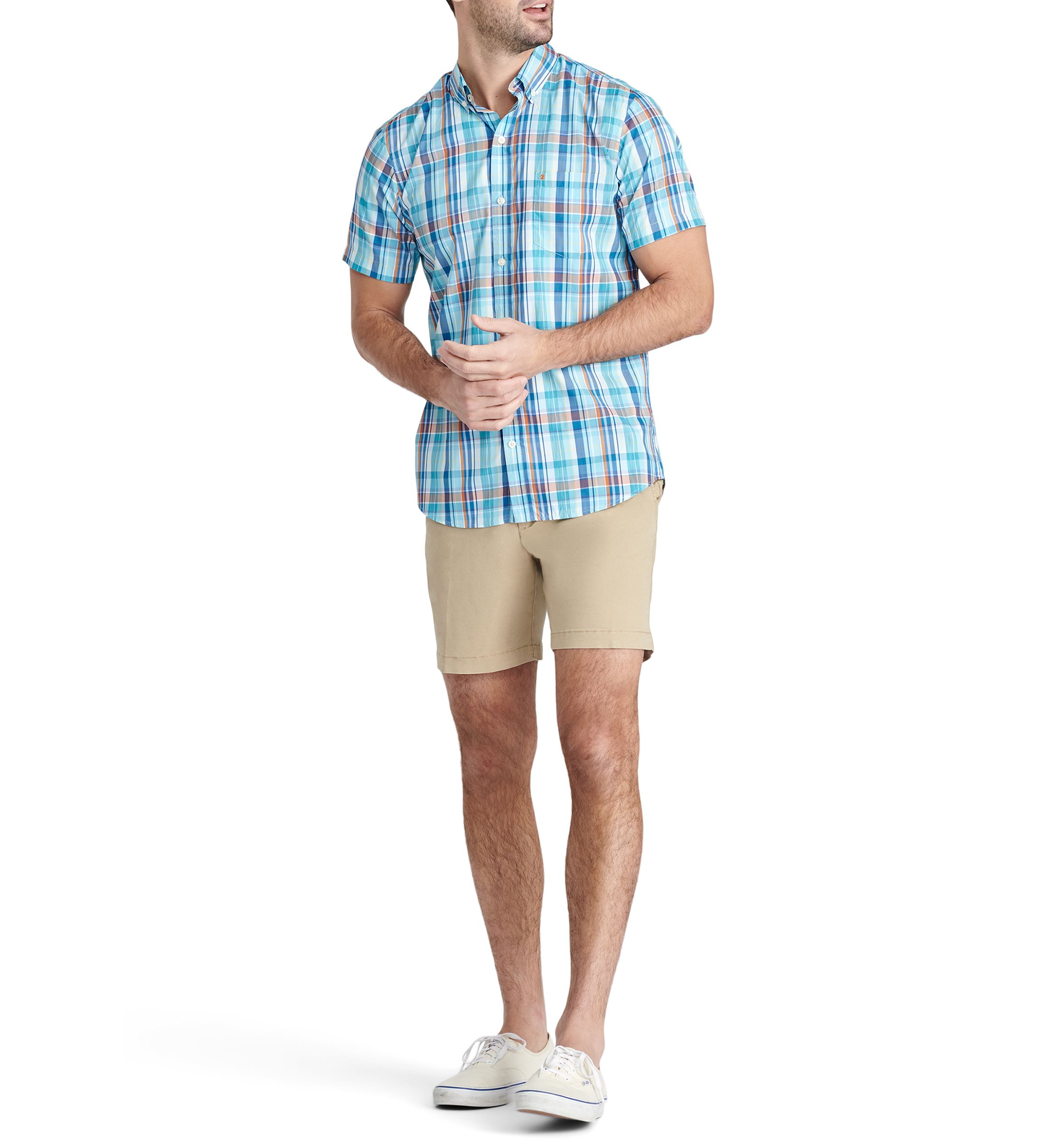 Short Sleeve Madras Plaid Woven Shirt
