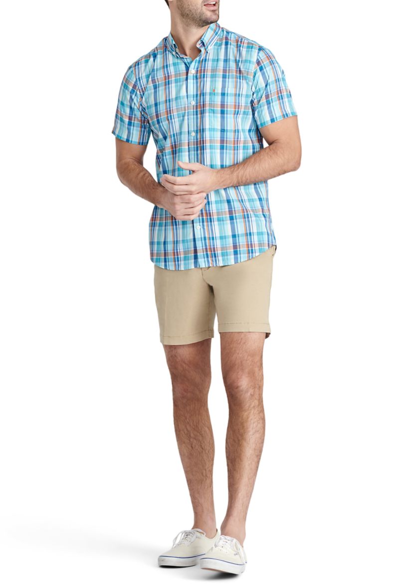 Short Sleeve Madras Plaid Woven Shirt
