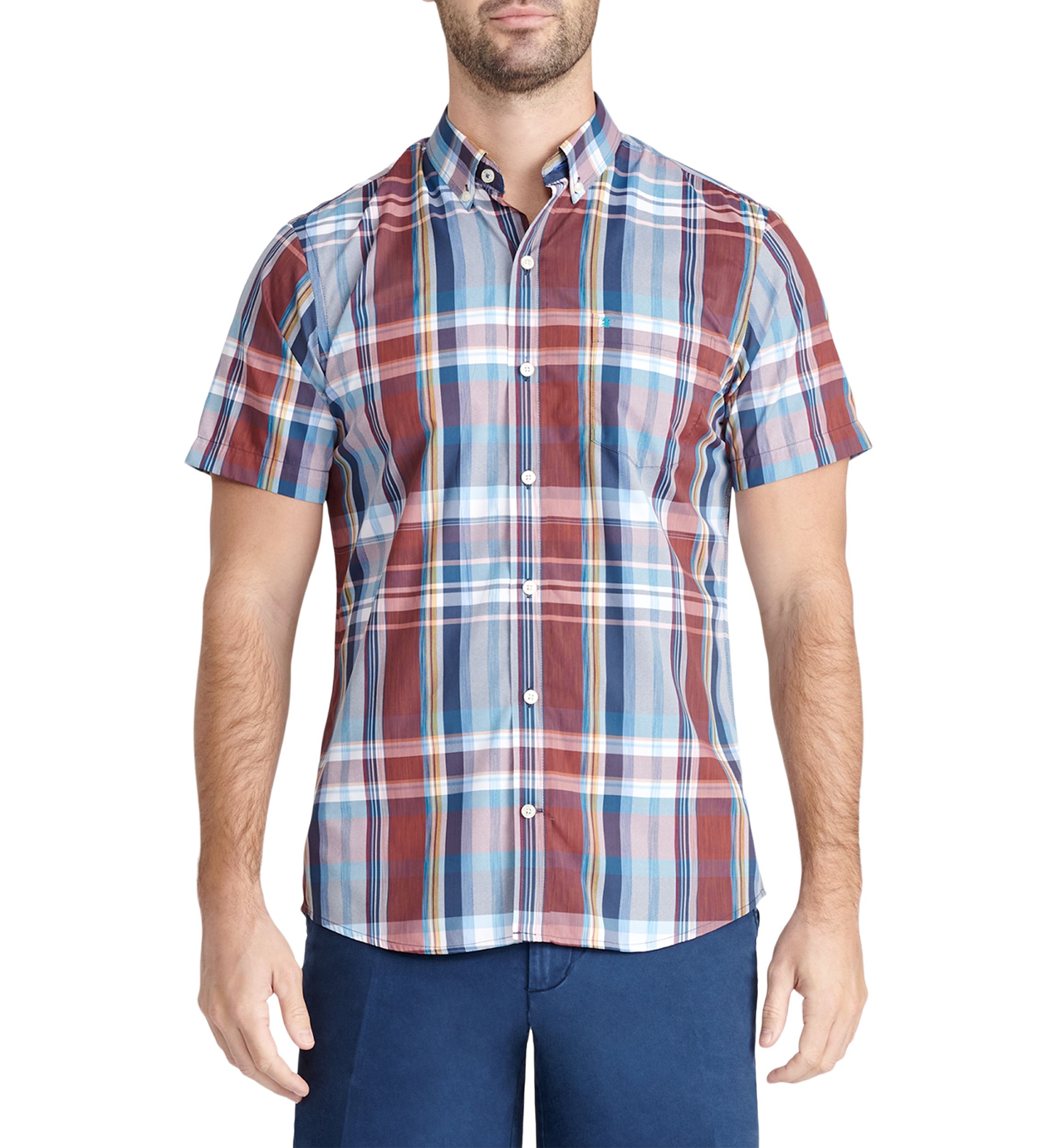 Short Sleeve Madras Plaid Woven Shirt