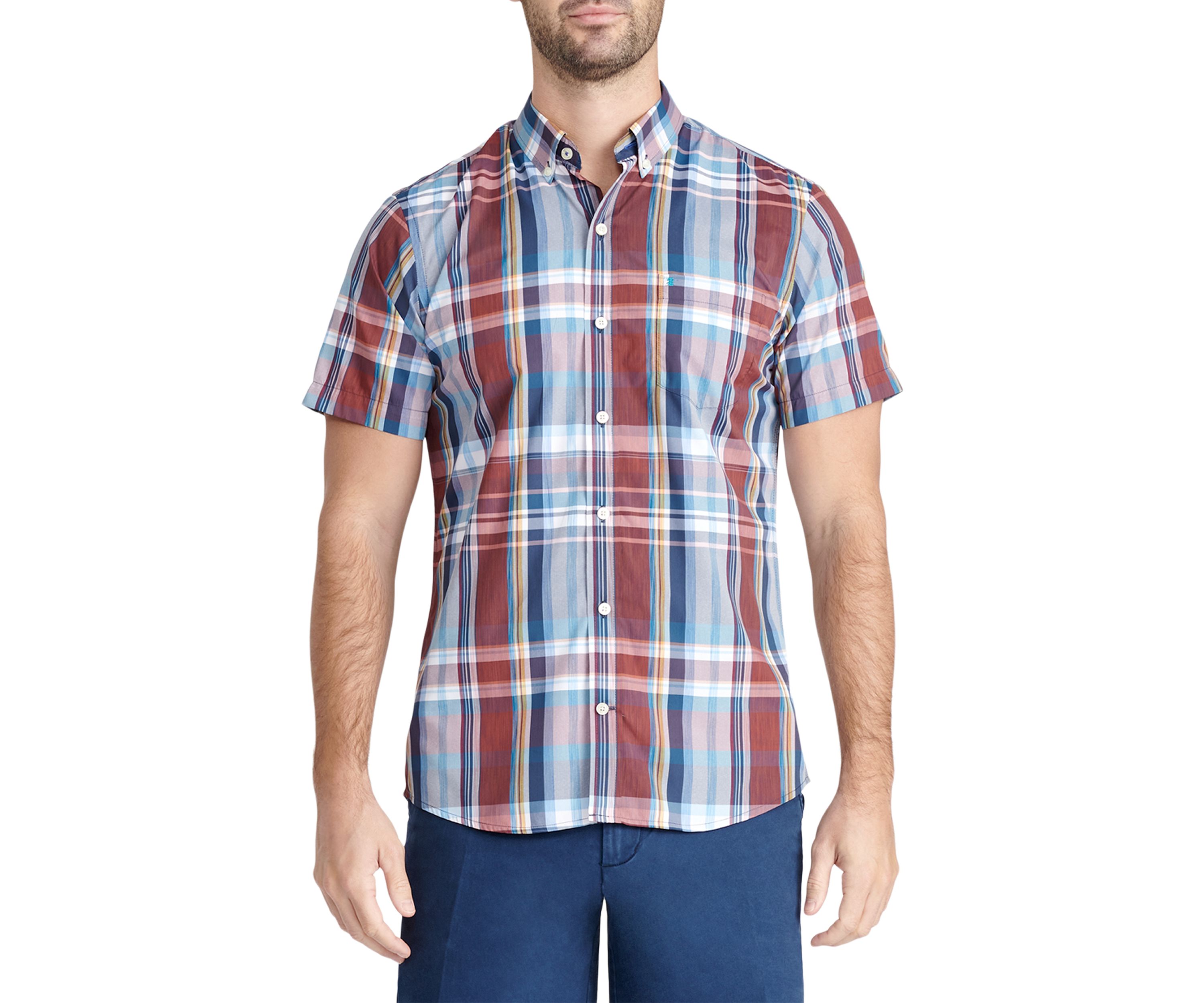 Short Sleeve Madras Plaid Woven Shirt