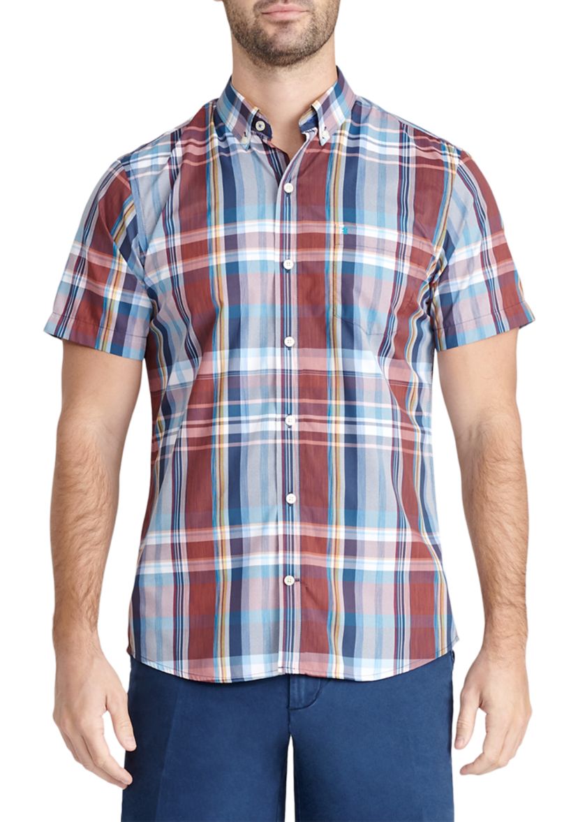 Short Sleeve Madras Plaid Woven Shirt