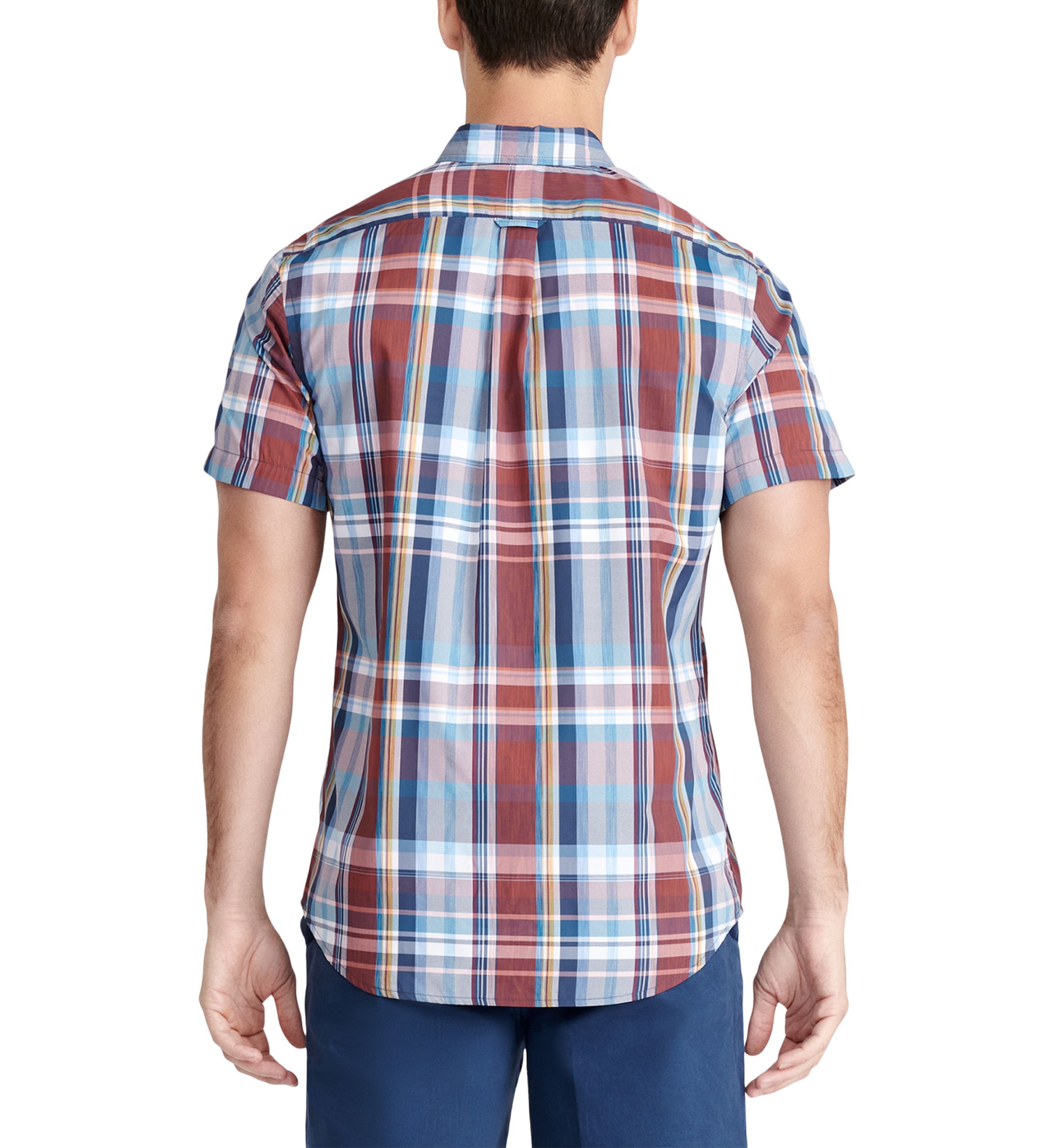 Short Sleeve Madras Plaid Woven Shirt