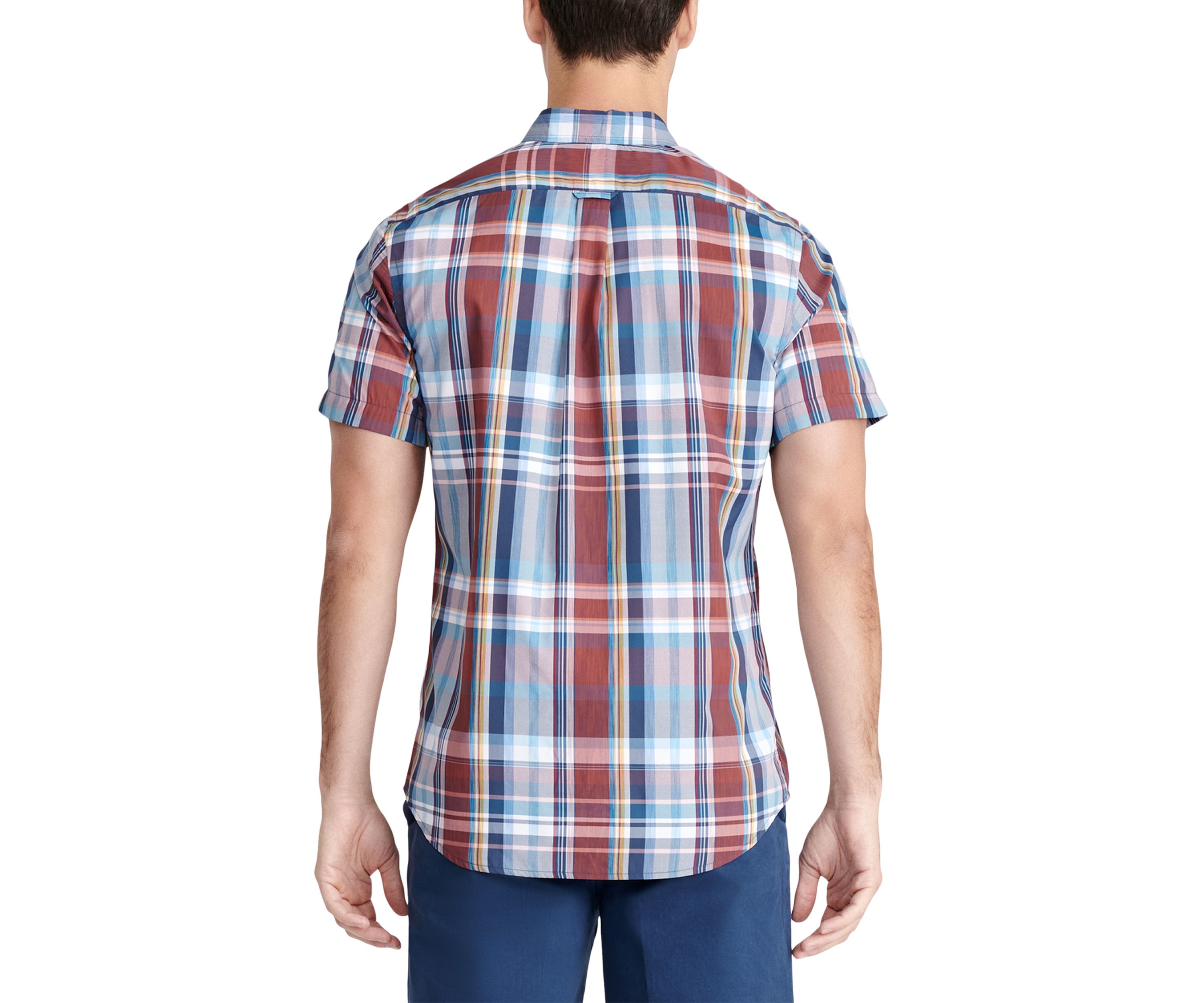 Short Sleeve Madras Plaid Woven Shirt