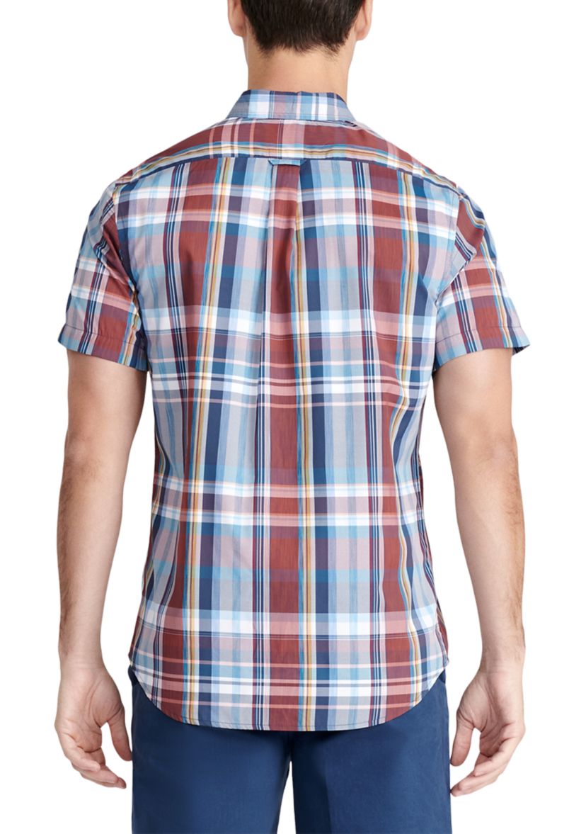 Short Sleeve Madras Plaid Woven Shirt