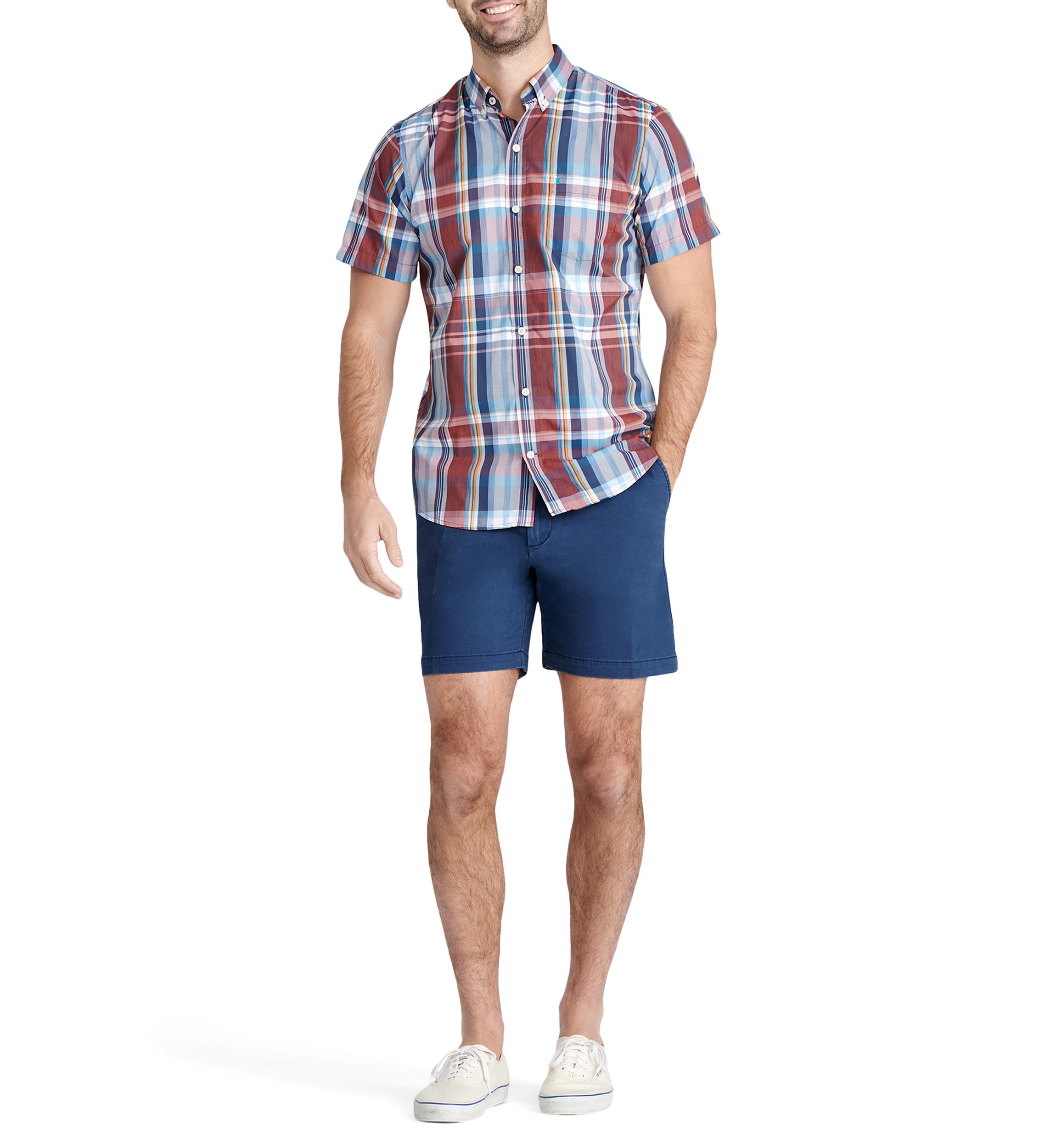Short Sleeve Madras Plaid Woven Shirt
